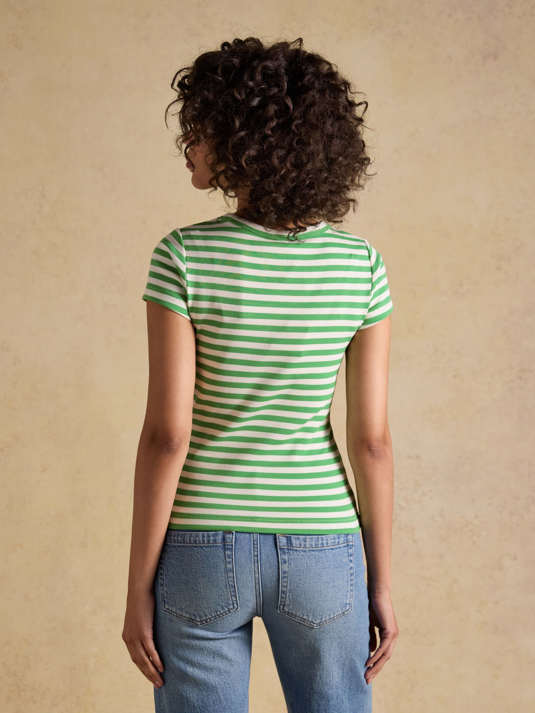 Sophie Green Striped Short Sleeve Ribbed Fitted T-Shirt - Image 4 of 9