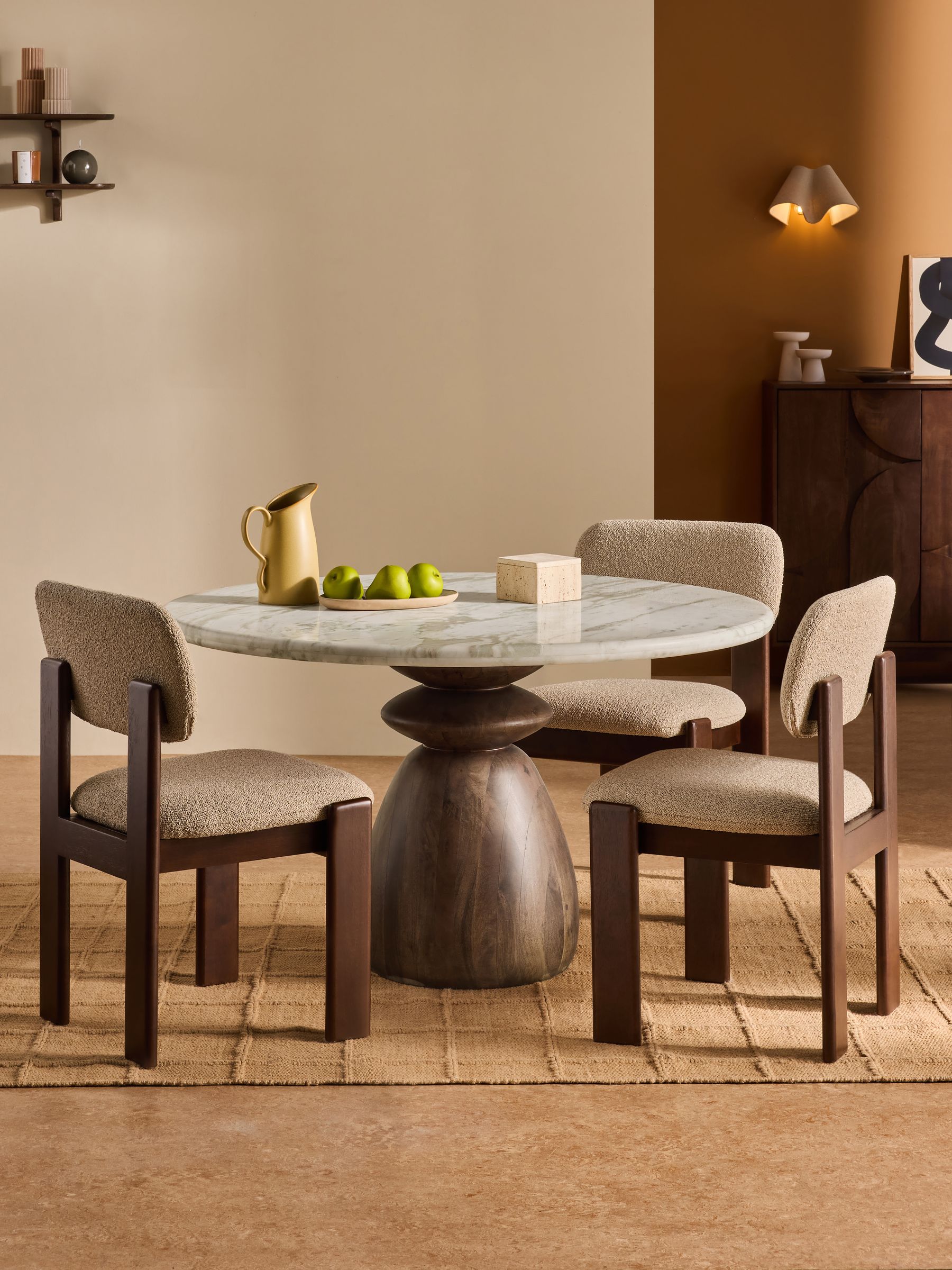 Isolde 4 Seater Round Fixed Dining Table in Natural Marble and Mango Wood - Image 1 of 6