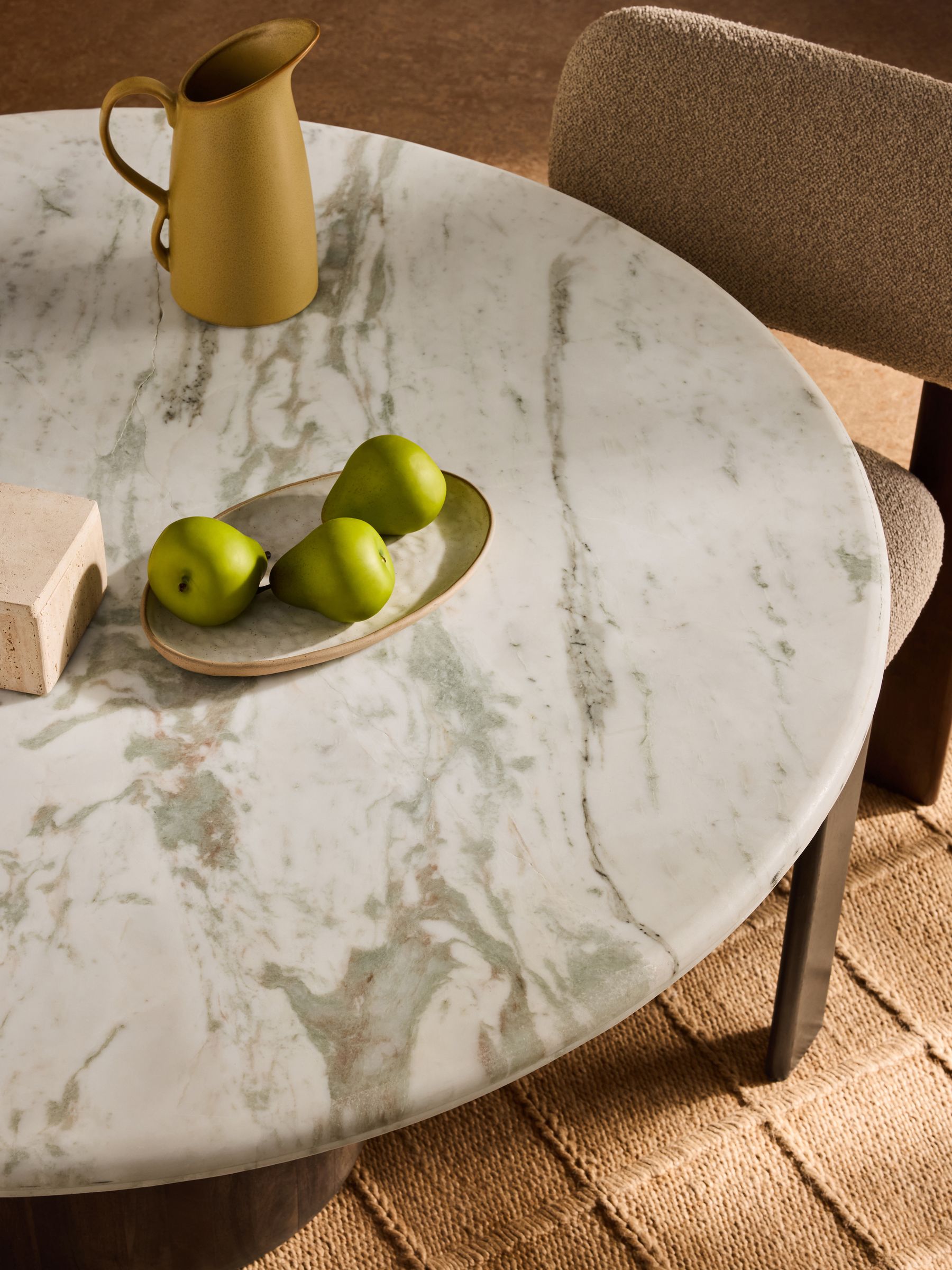 Isolde 4 Seater Round Fixed Dining Table in Natural Marble and Mango Wood - Image 2 of 6 Isolde 4 Seater Round Fixed Dining Table in Natural Marble and Mango Wood - Image 2 of 6