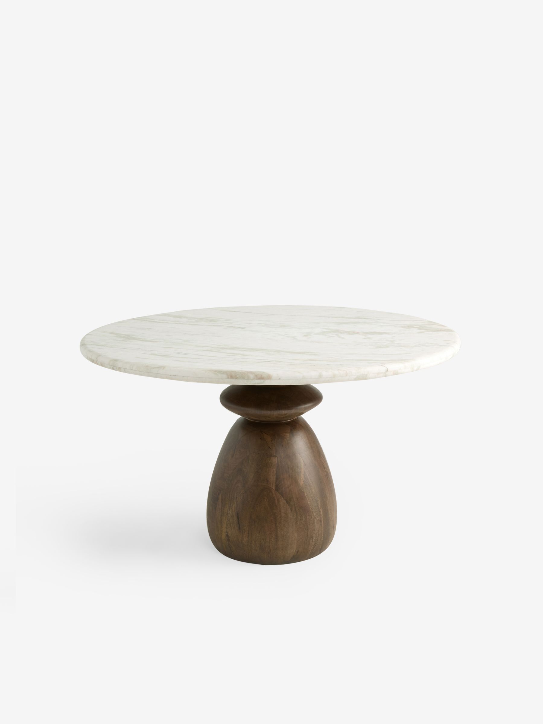Isolde 4 Seater Round Fixed Dining Table in Natural Marble and Mango Wood - Image 5 of 6