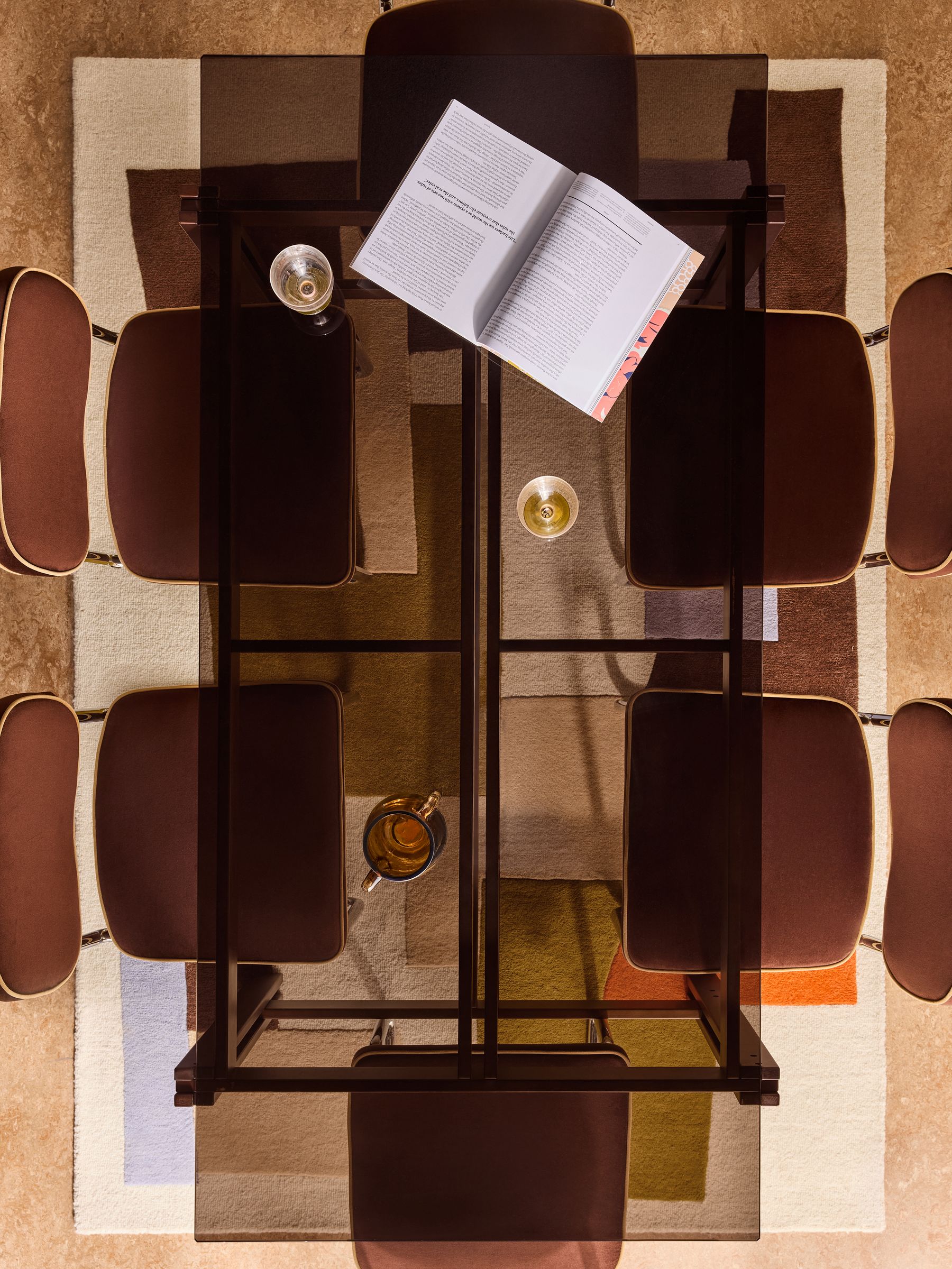 Ellery Glass Fixed 6 Seater Dining Table in Dark Stained Oak - Image 3 of 6