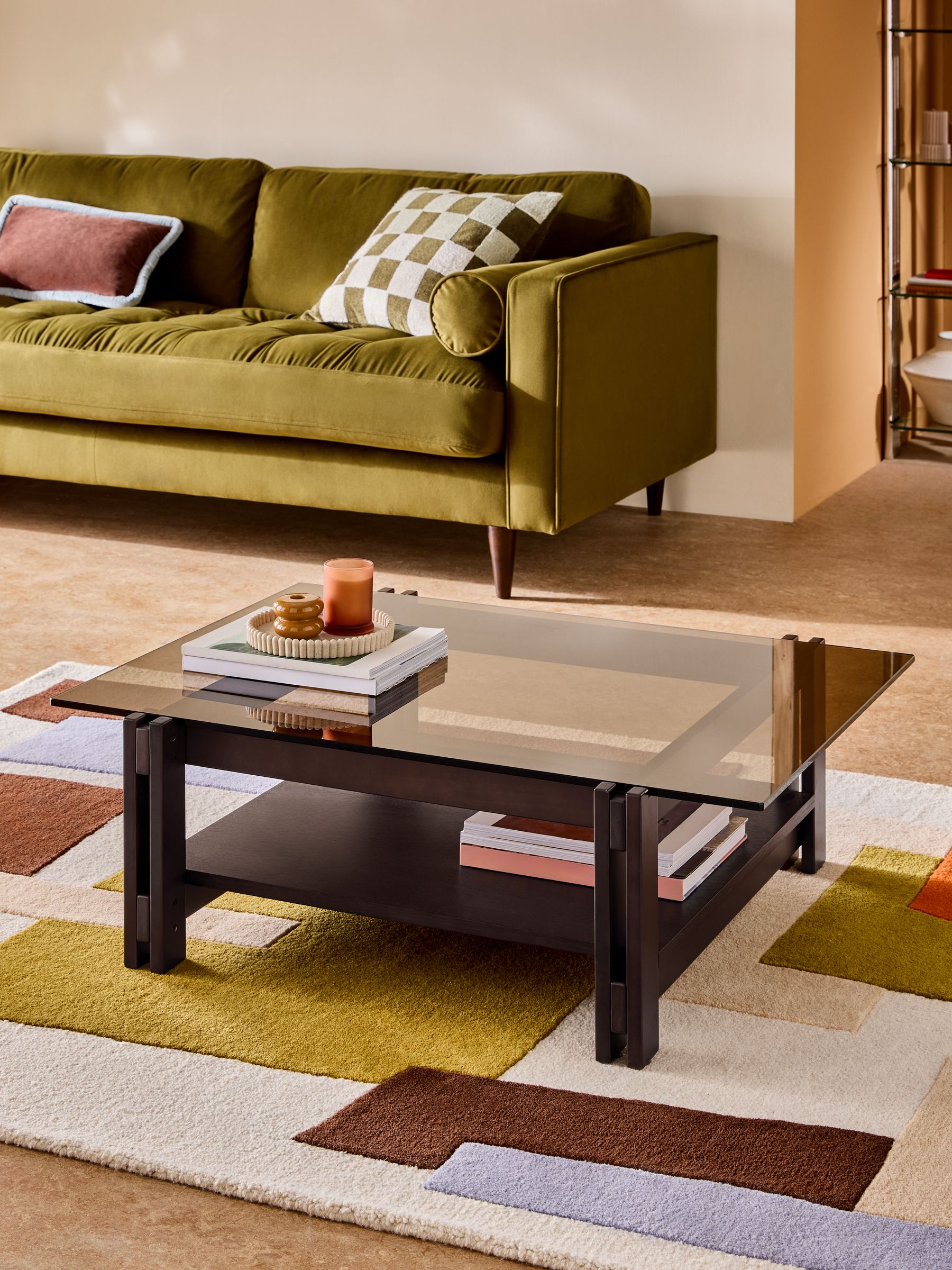 Ellery Glass Rectangular Coffee Table in Dark Stained Oak - Image 1 of 5
