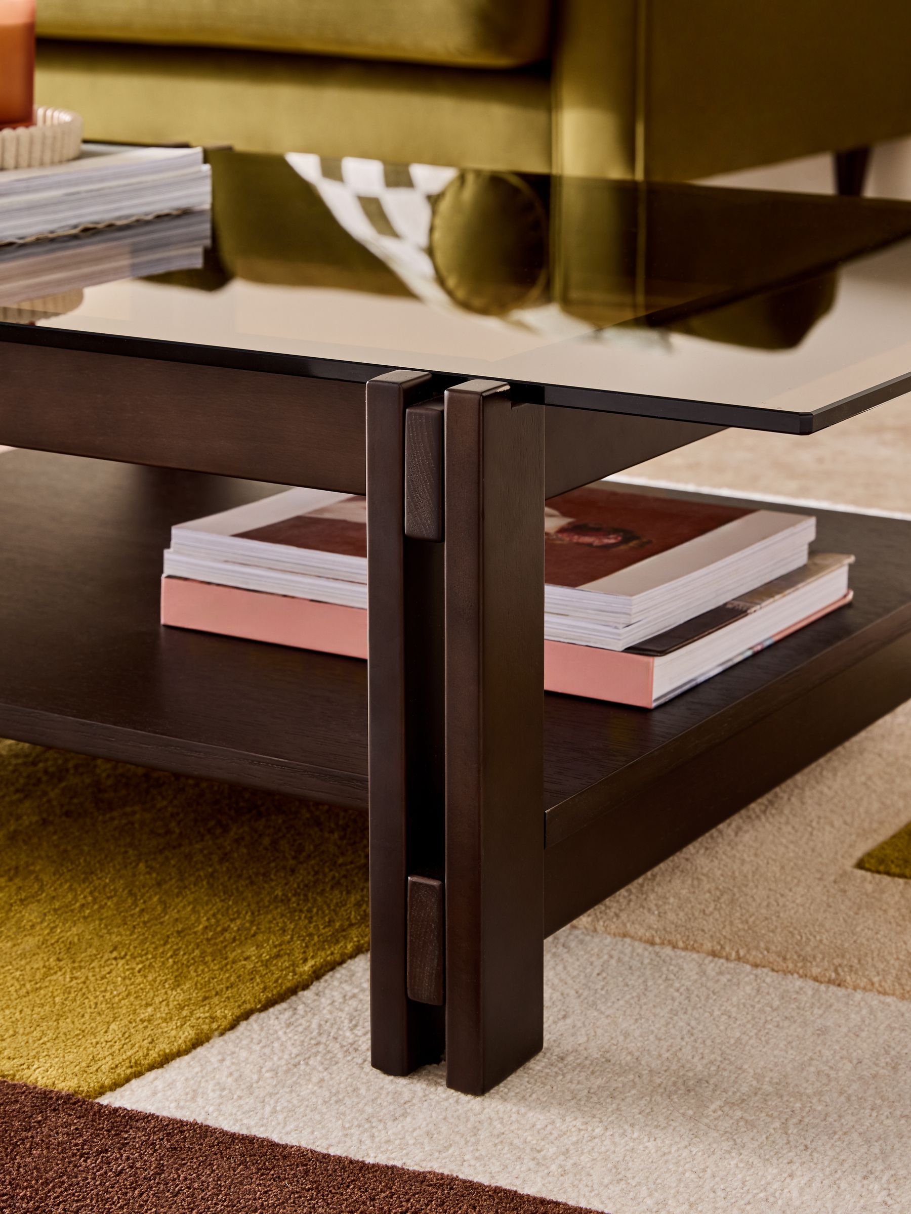 Ellery Glass Rectangular Coffee Table in Dark Stained Oak - Image 2 of 5