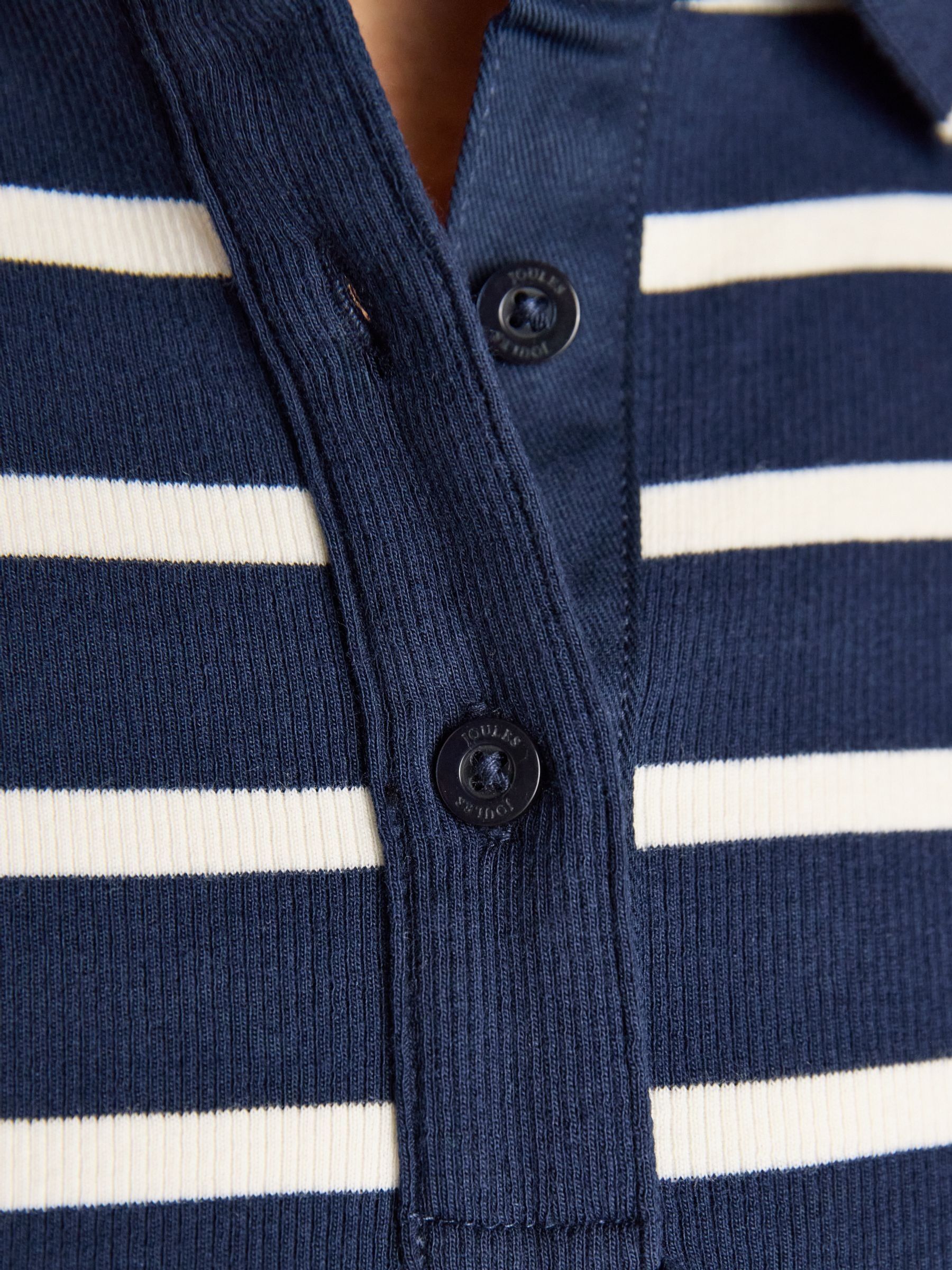 Fairfield Navy/Cream Ribbed Long Sleeve Stripe Polo Top - Image 5 of 7
