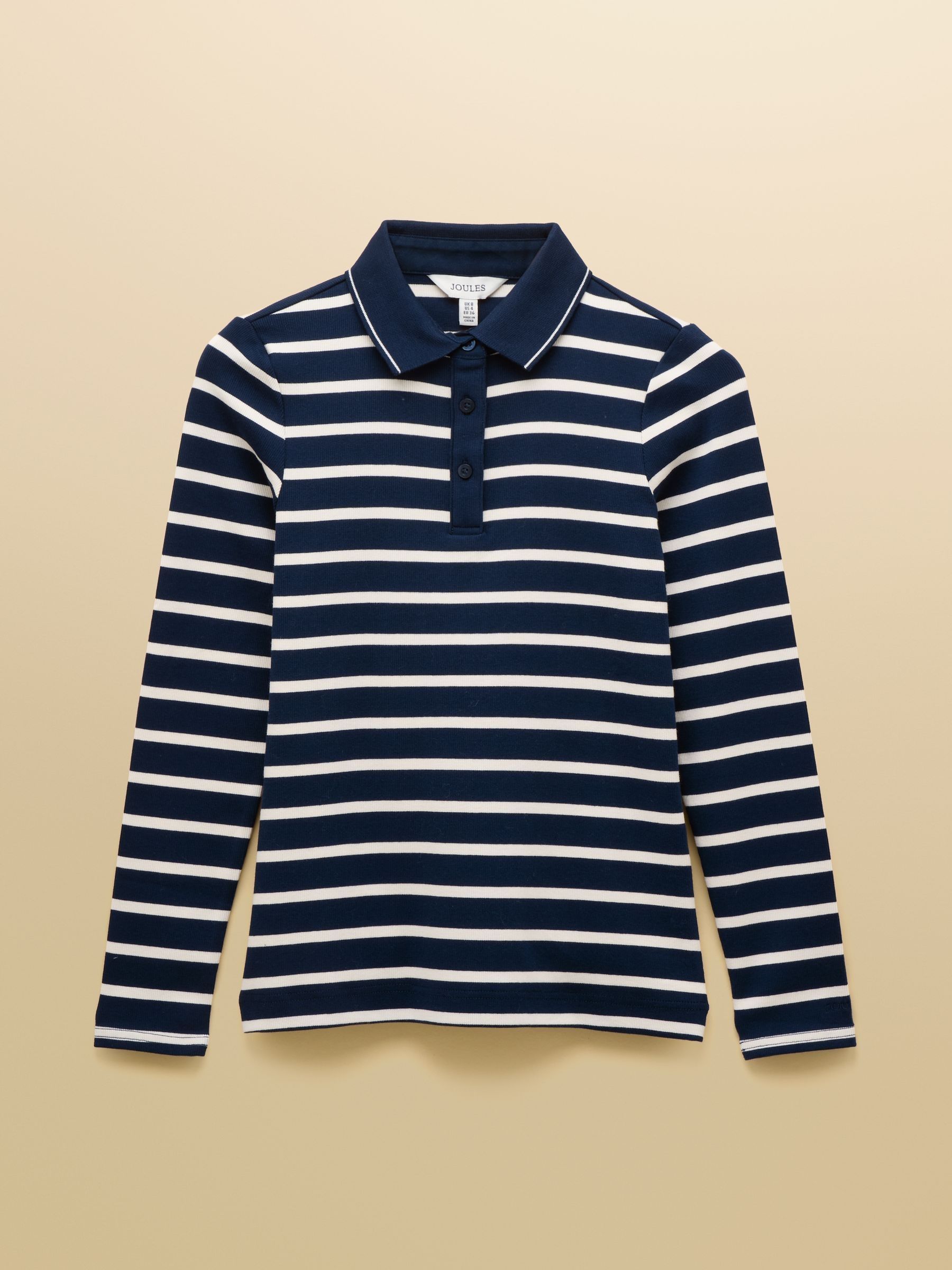 Fairfield Navy/Cream Ribbed Long Sleeve Stripe Polo Top - Image 7 of 7