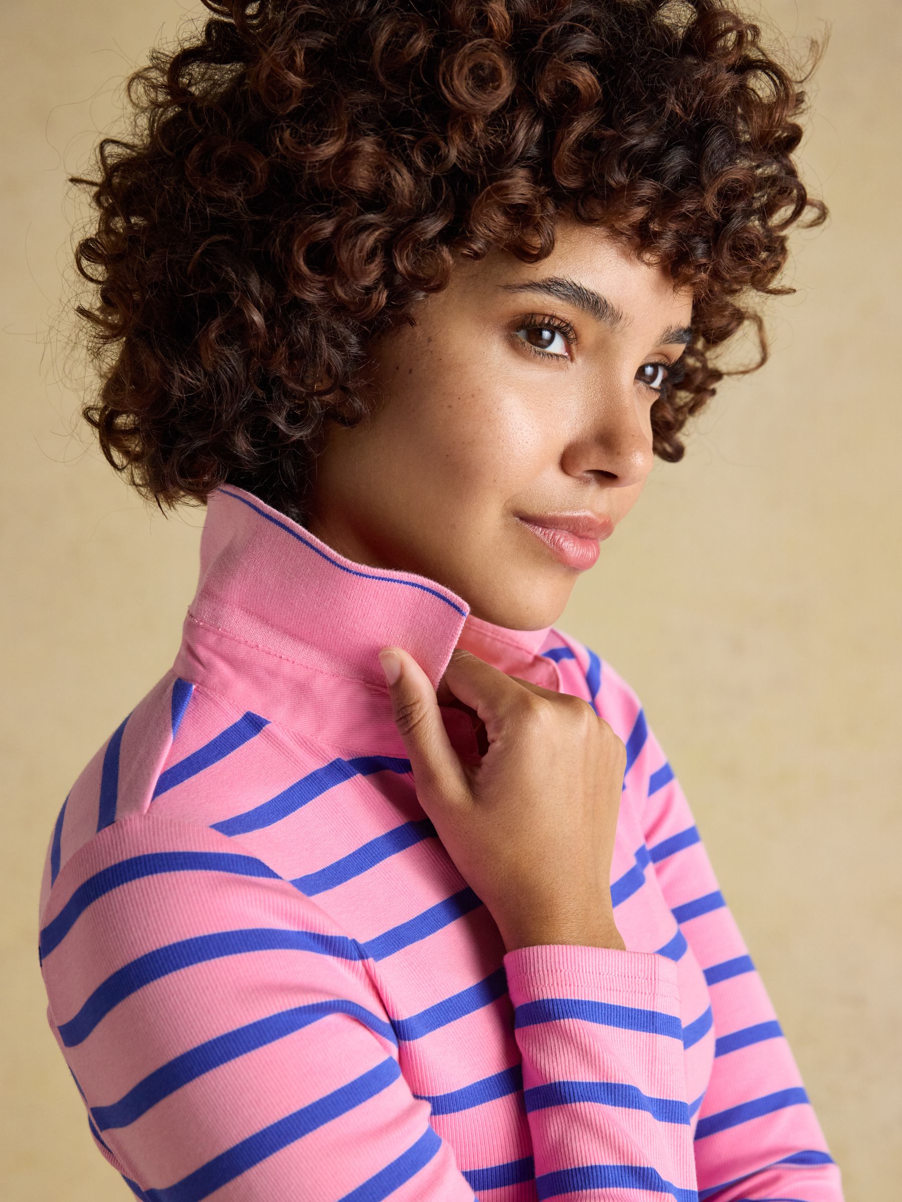 Fairfield Pink & Blue Striped Long Sleeve Ribbed Polo Shirt - Image 4 of 7