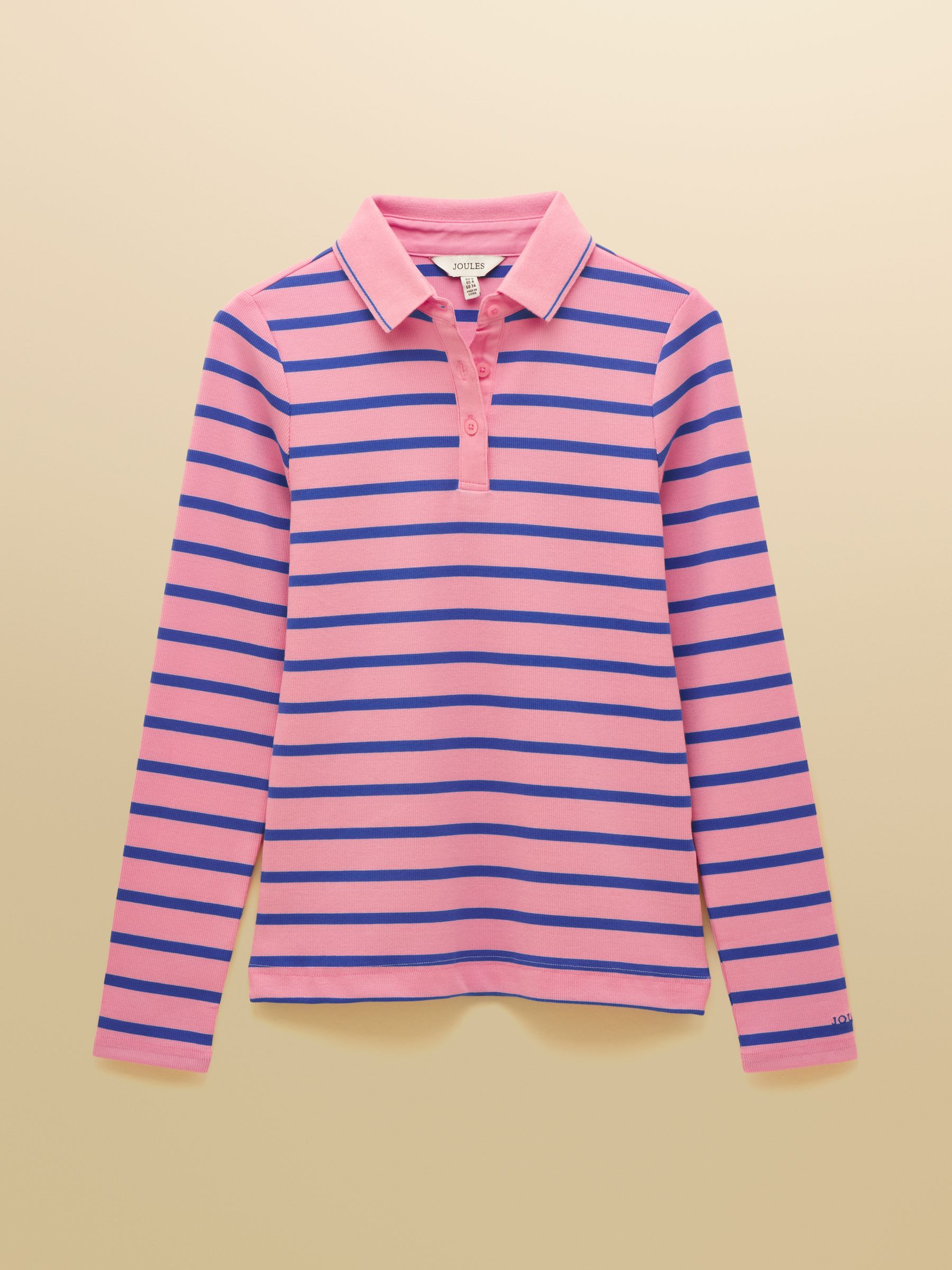 Fairfield Pink & Blue Striped Long Sleeve Ribbed Polo Shirt - Image 7 of 7