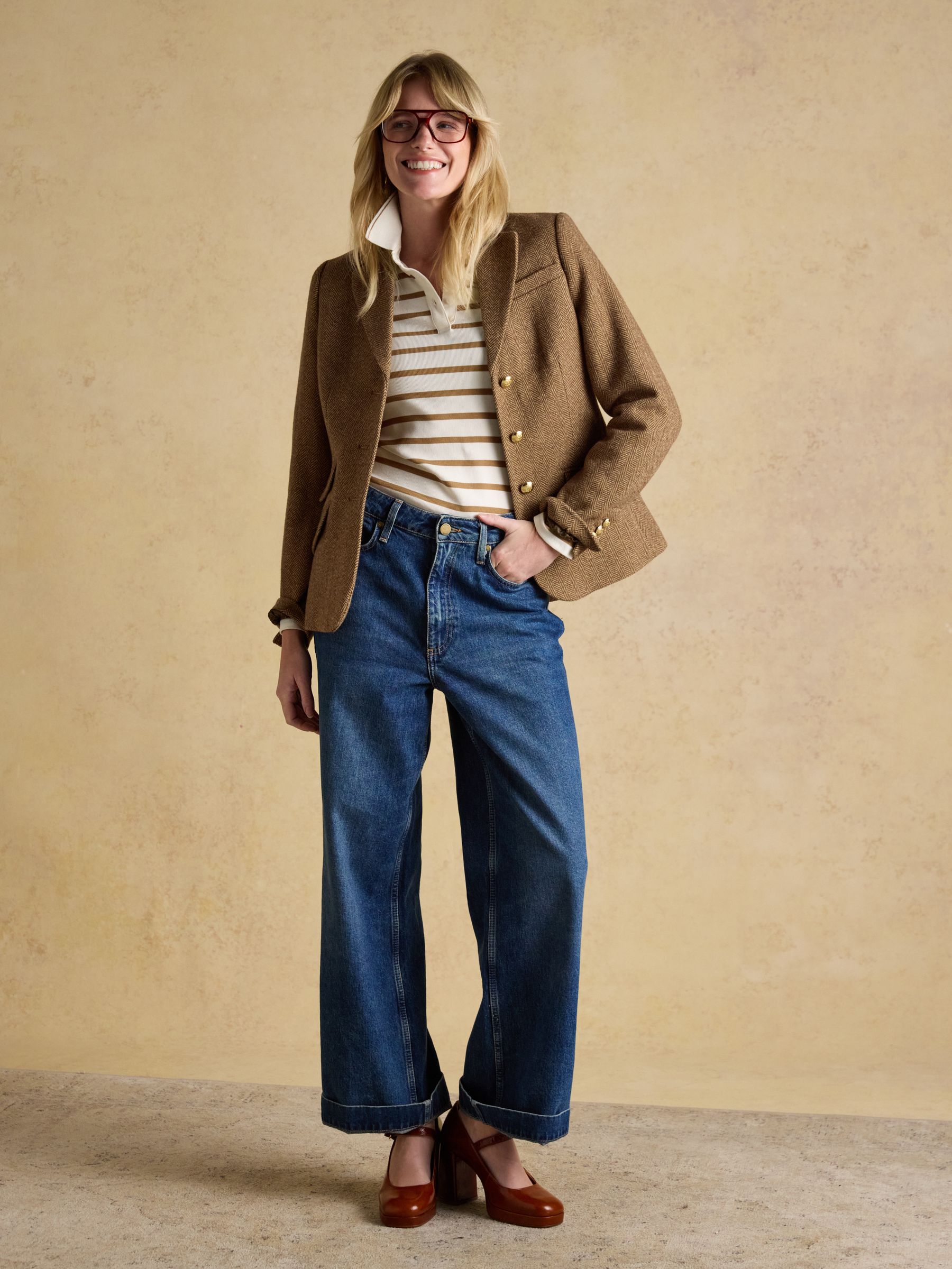 Fairfield Jonty Fox Cream & Brown Striped Long Sleeve Ribbed Polo Shirt - Image 3 of 9