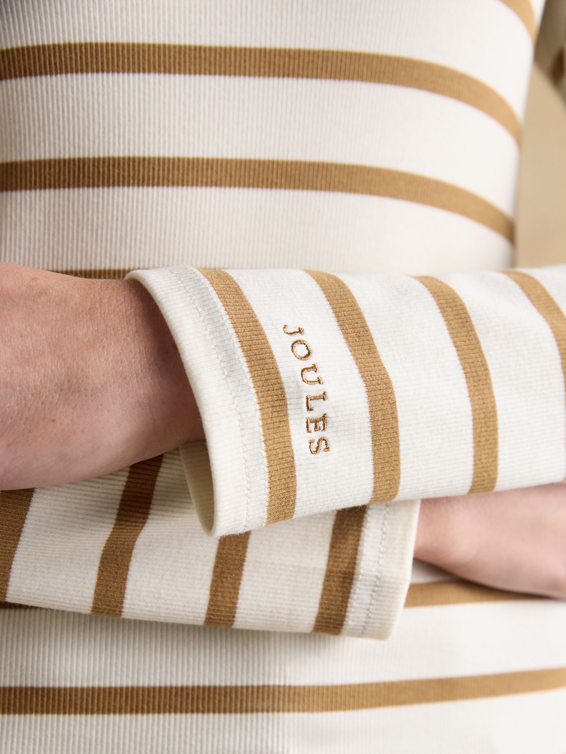 Fairfield Jonty Fox Cream & Brown Striped Long Sleeve Ribbed Polo Shirt - Image 6 of 9