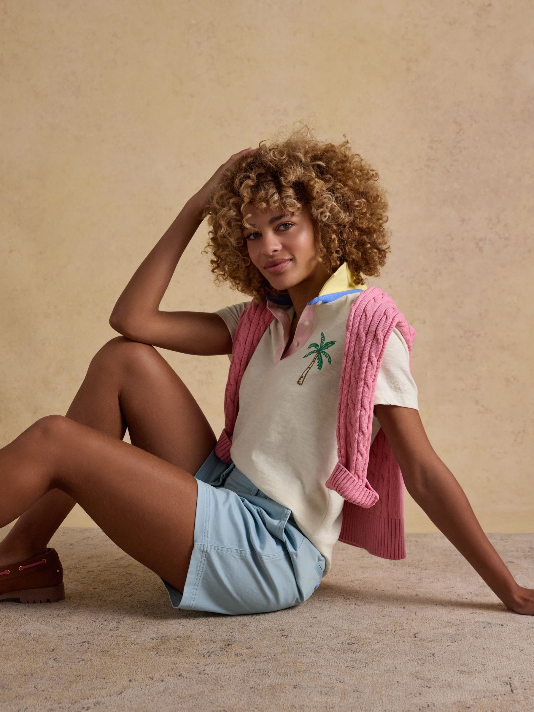 Tallie Embroidered Palm Tree Short Sleeve 100% Cotton Collared Jersey Top - Image 3 of 10