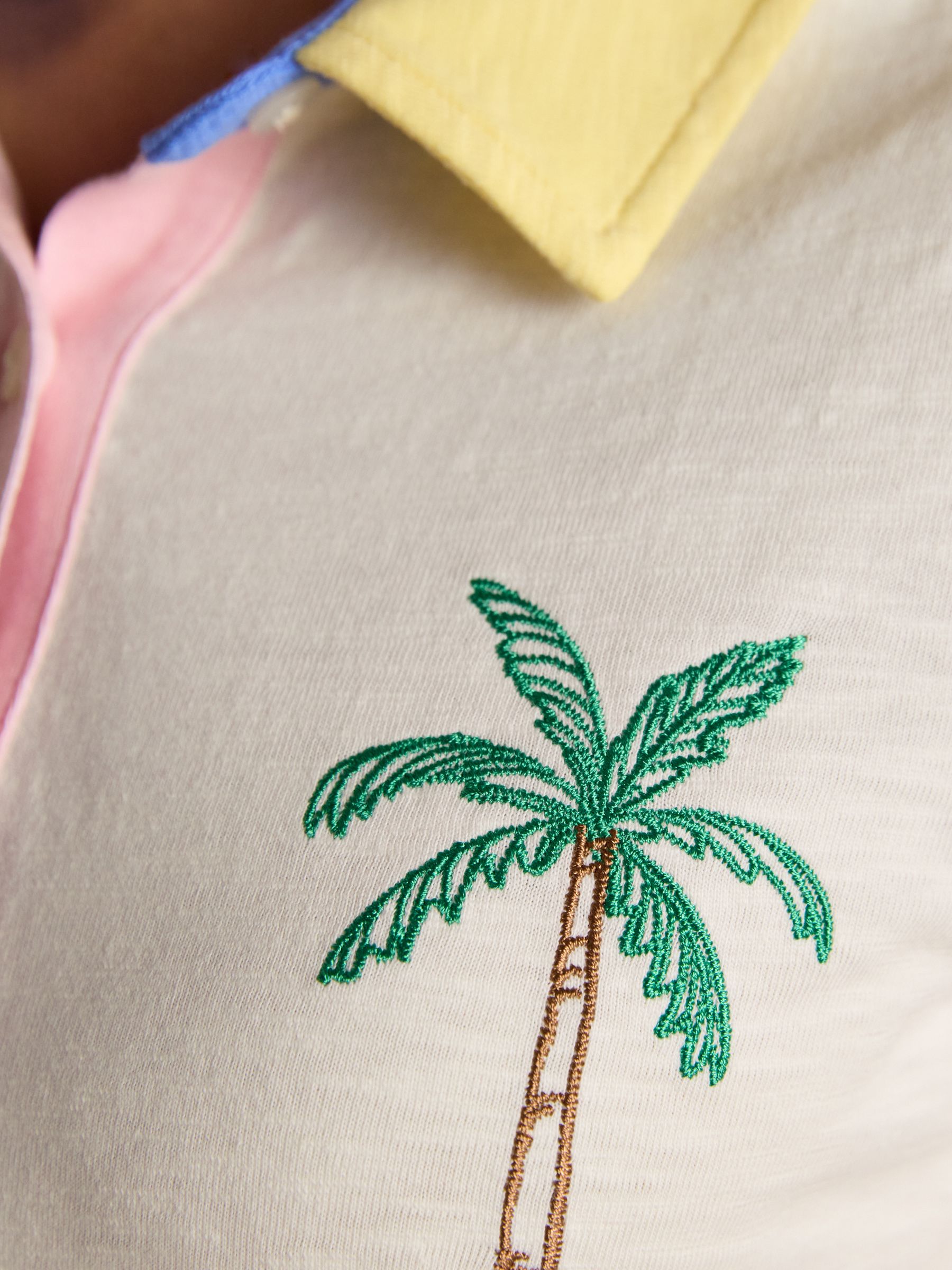Tallie Embroidered Palm Tree Short Sleeve 100% Cotton Collared Jersey Top - Image 5 of 10