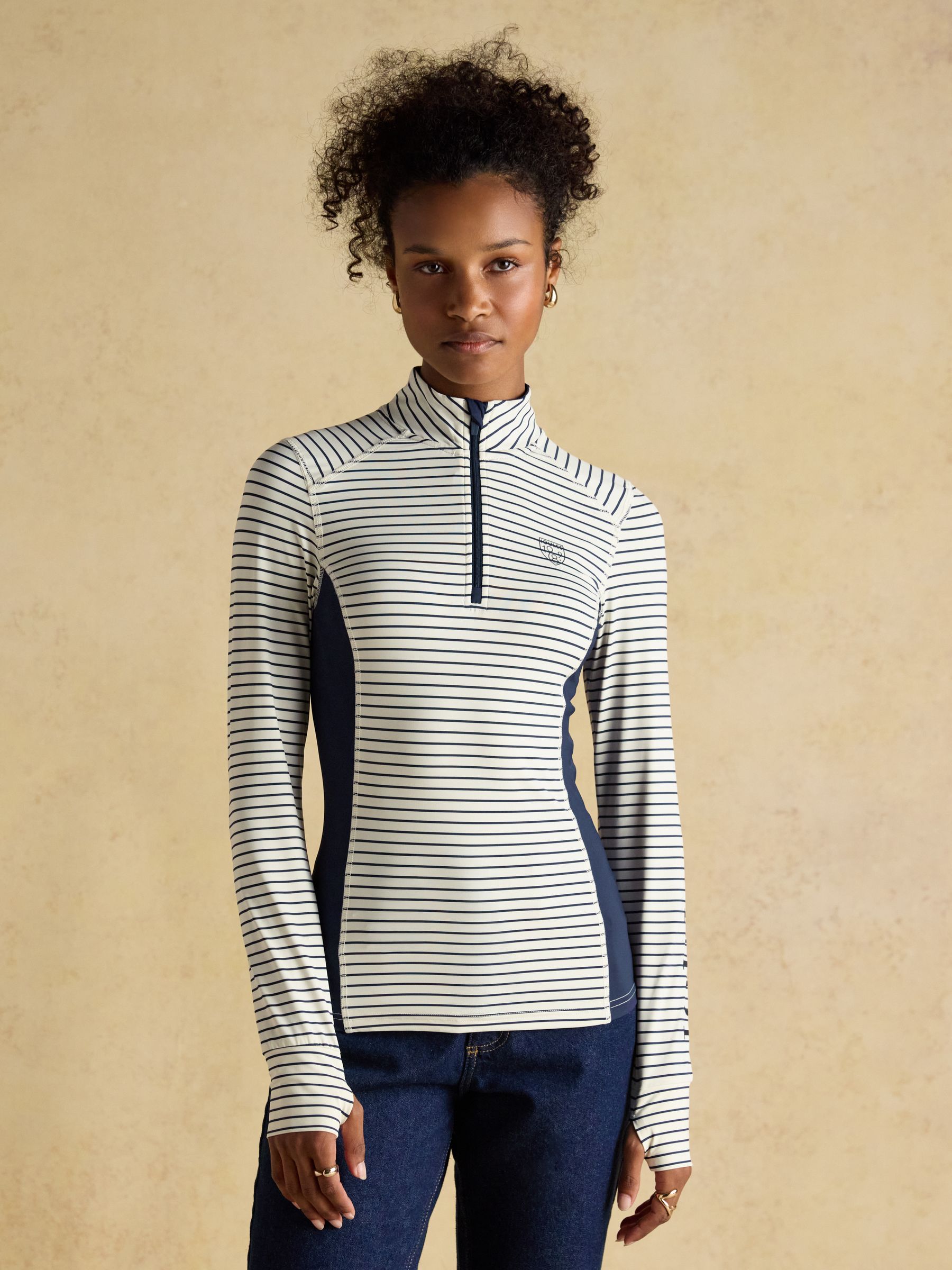 White Striped Long Sleeve Technical Jersey Base Layer Top | Joules
