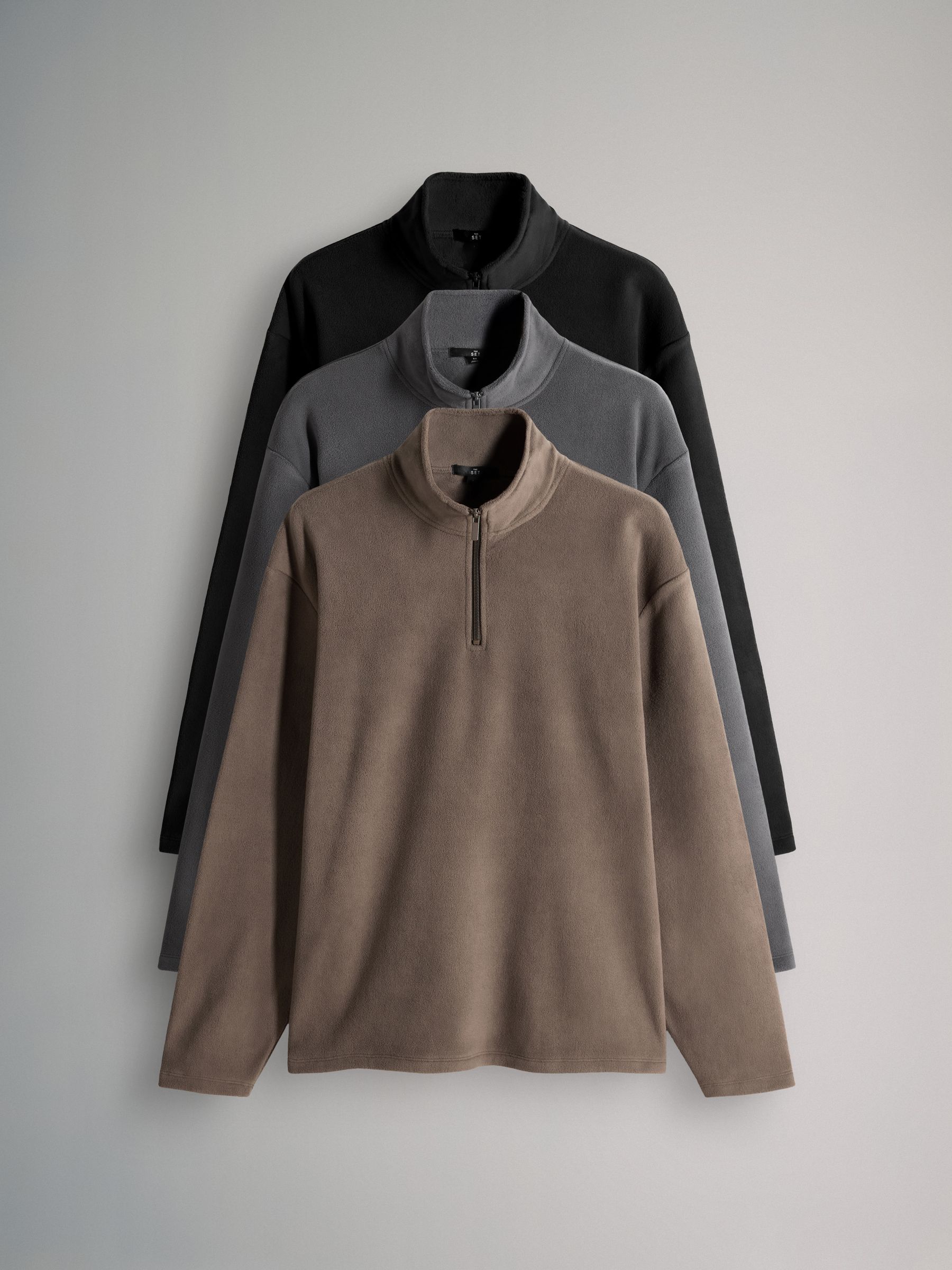 Black/Navy Blue/Grey 3 Pack Zip Neck Micro Fleece - Image 1 of 6