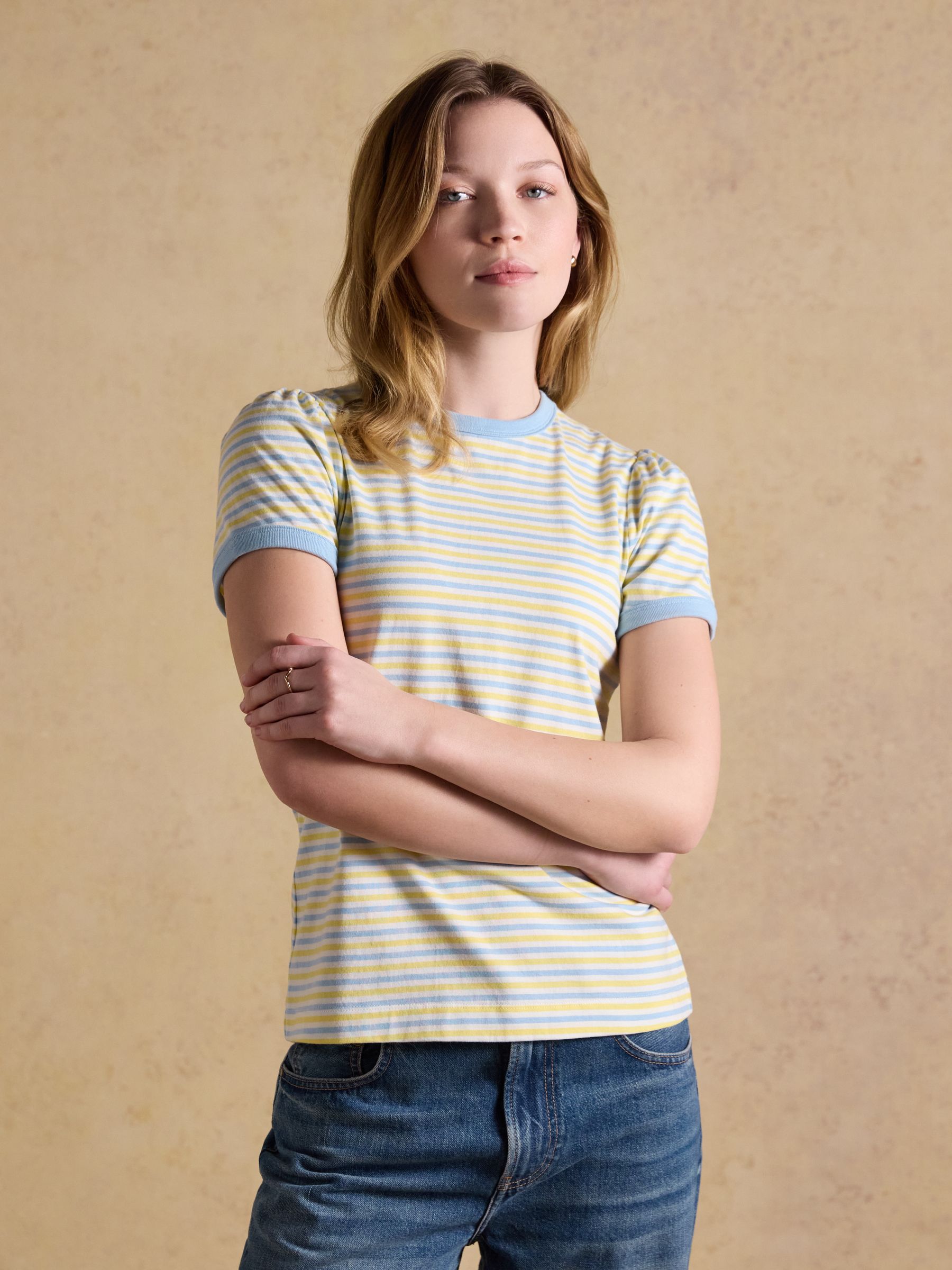 Erin Blue/Yellow Stripe Short Sleeve Jersey T Shirt - Image 1 of 7