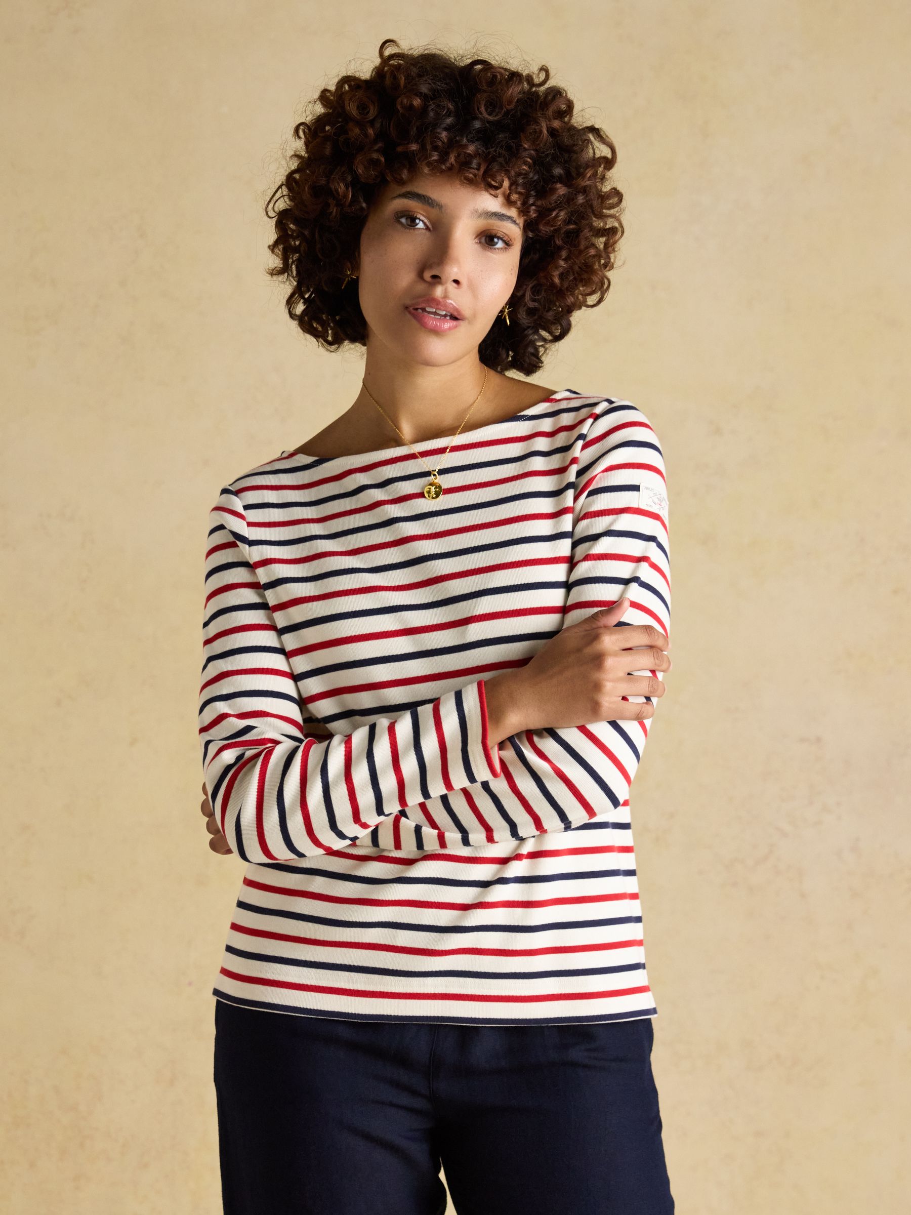 Harbour Navy & Red Striped Boat Neck Long Sleeve Breton Top - Image 1 of 7