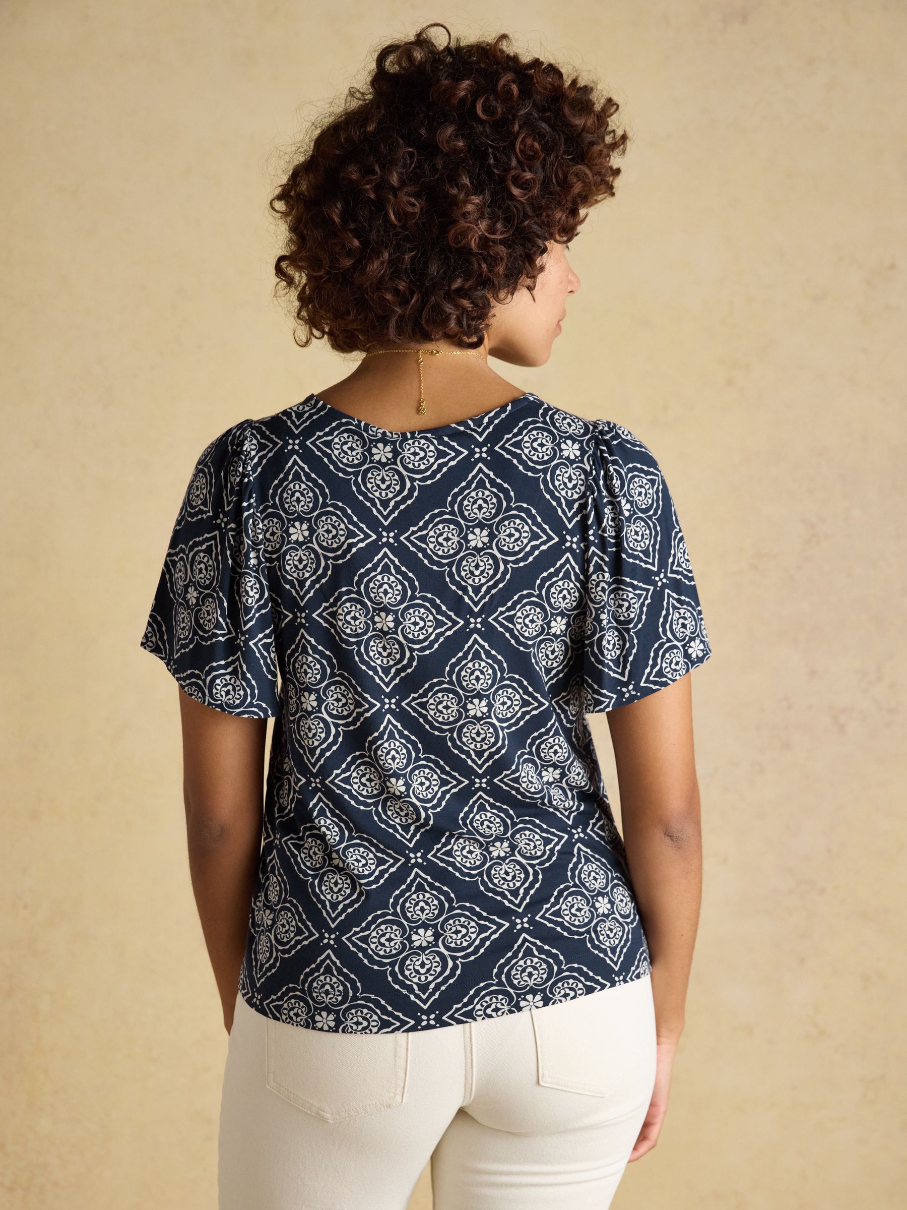 Nia Navy Geo Pleat Front Short Sleeve Jersey Top - Image 2 of 8