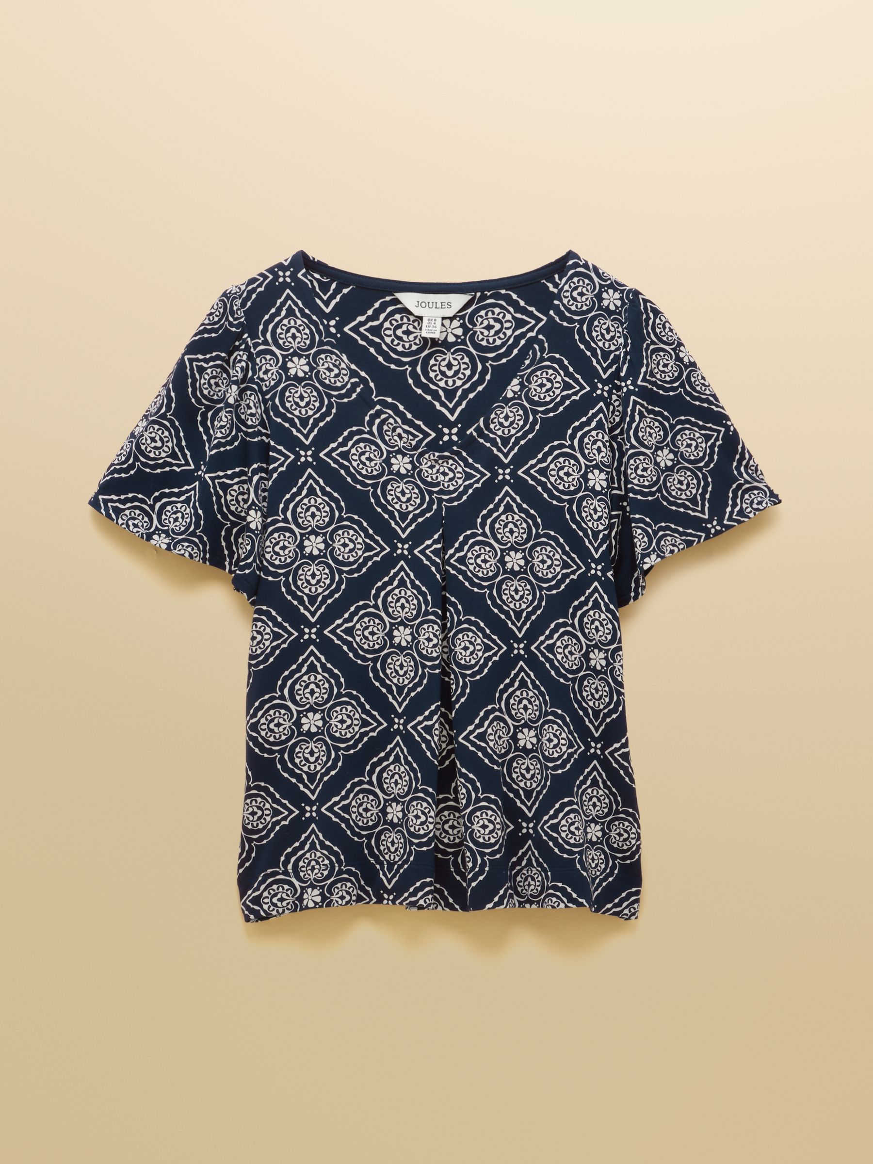 Nia Navy Geo Pleat Front Short Sleeve Jersey Top - Image 8 of 8