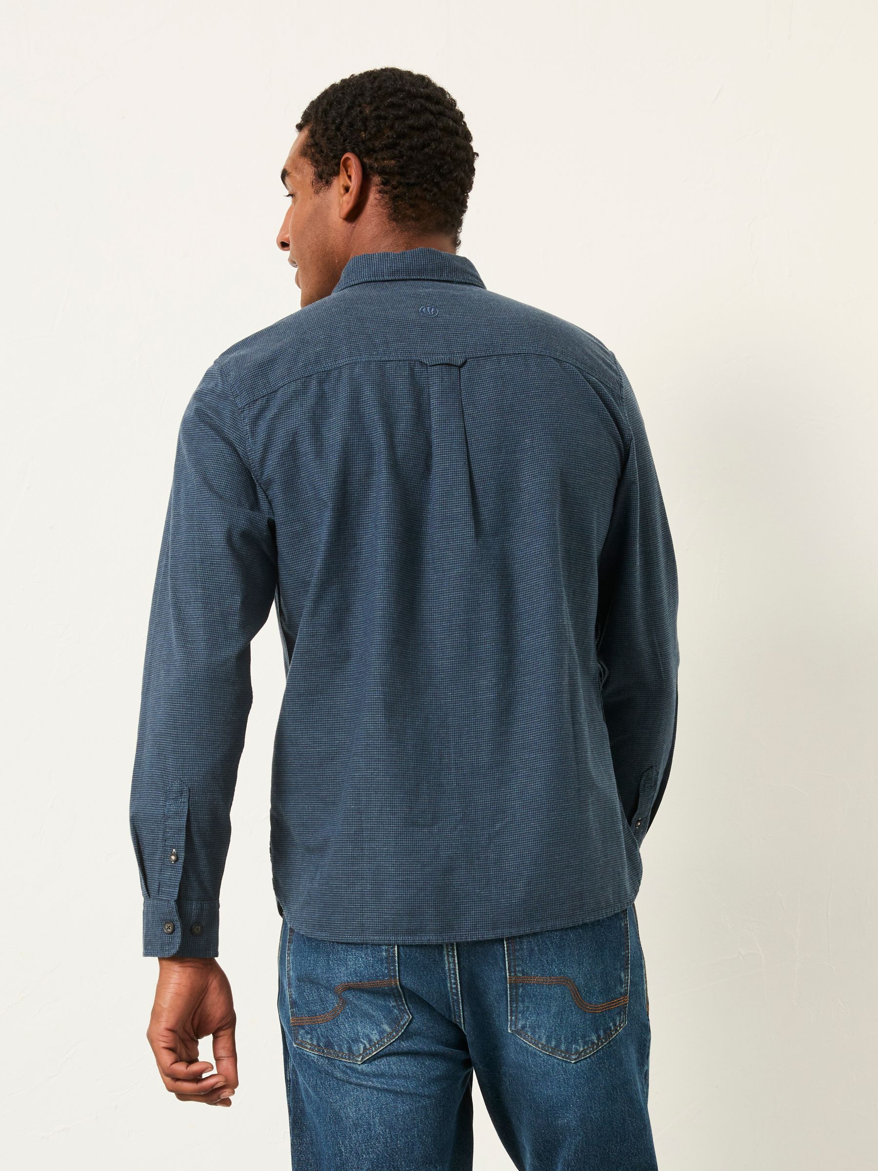 Tadlow Dark Blue Long Sleeve Herringbone Shirt - Image 2 of 5