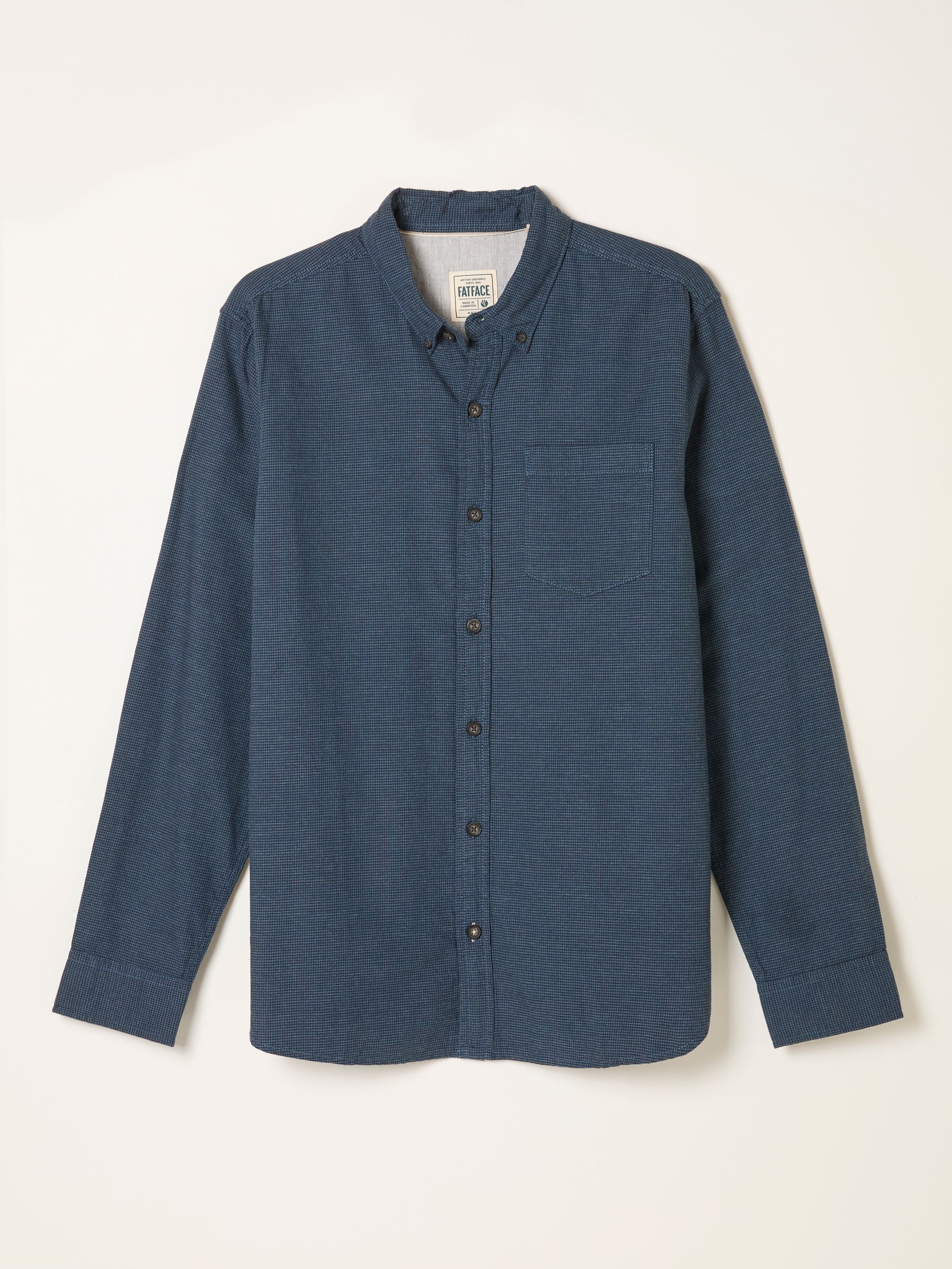Tadlow Dark Blue Long Sleeve Herringbone Shirt - Image 5 of 5