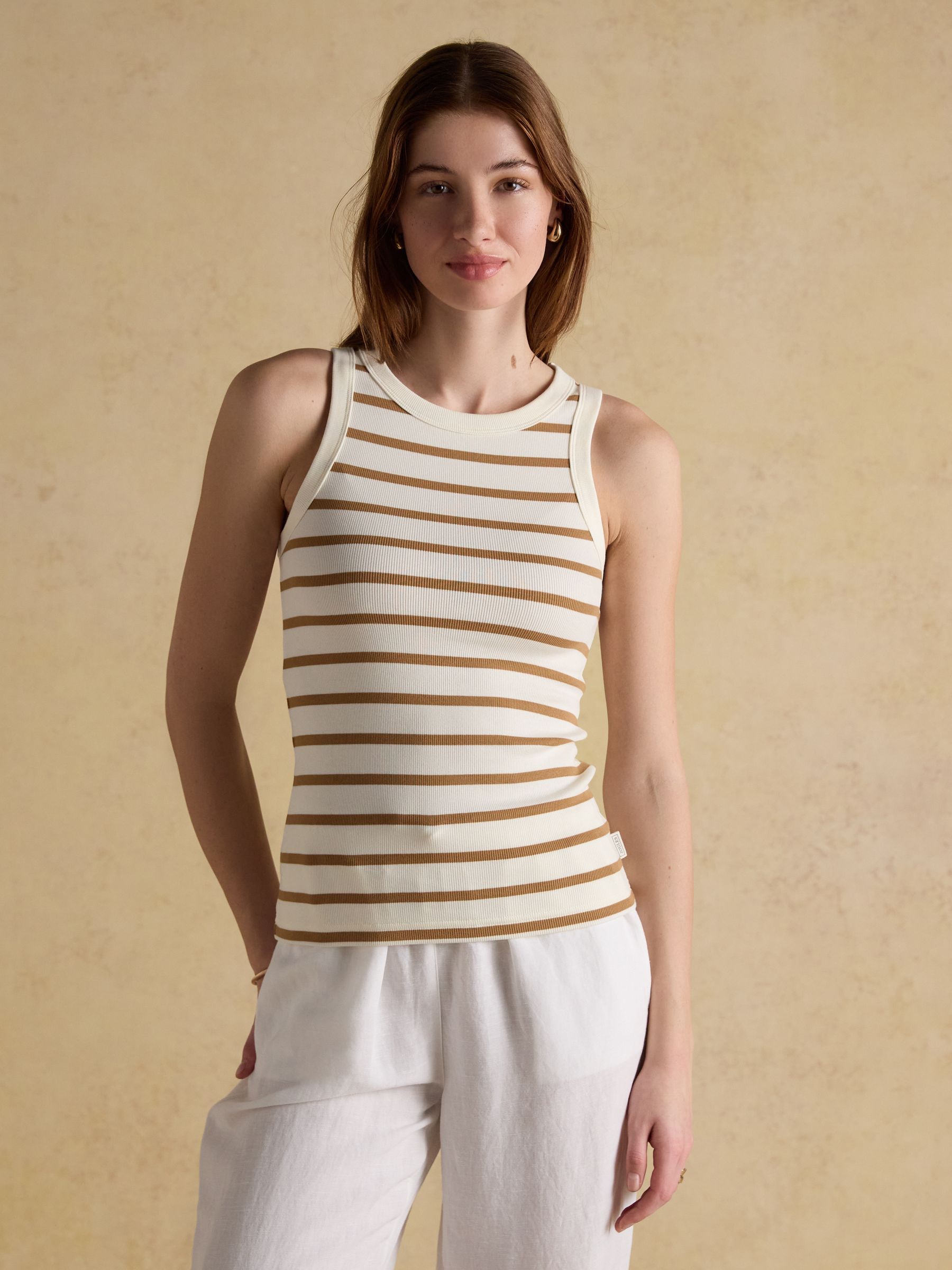 Sofia Tan Stripe Ribbed Cotton Rich Jersey Vest - Image 1 of 6