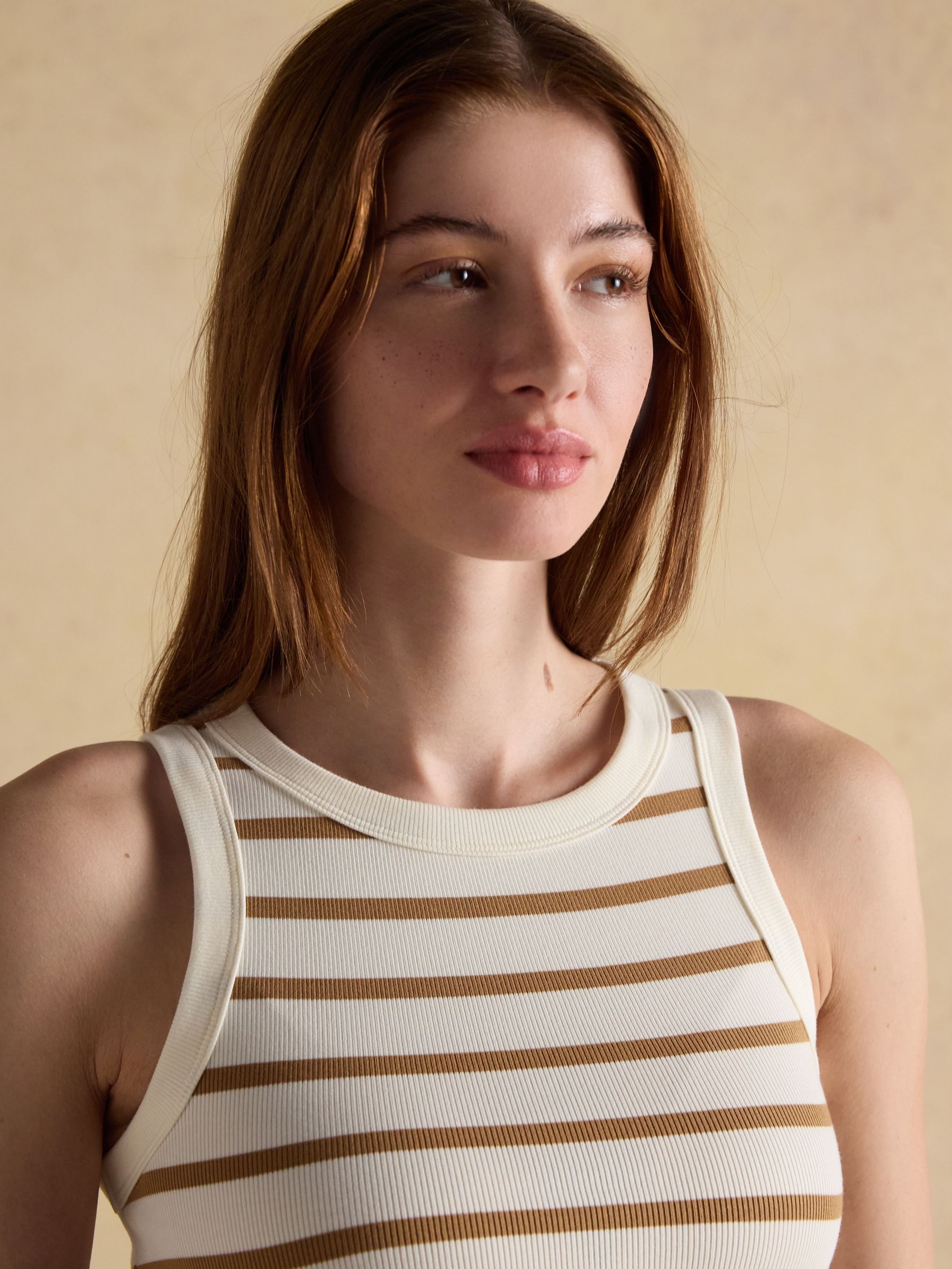 Sofia Tan Stripe Ribbed Cotton Rich Jersey Vest - Image 4 of 6