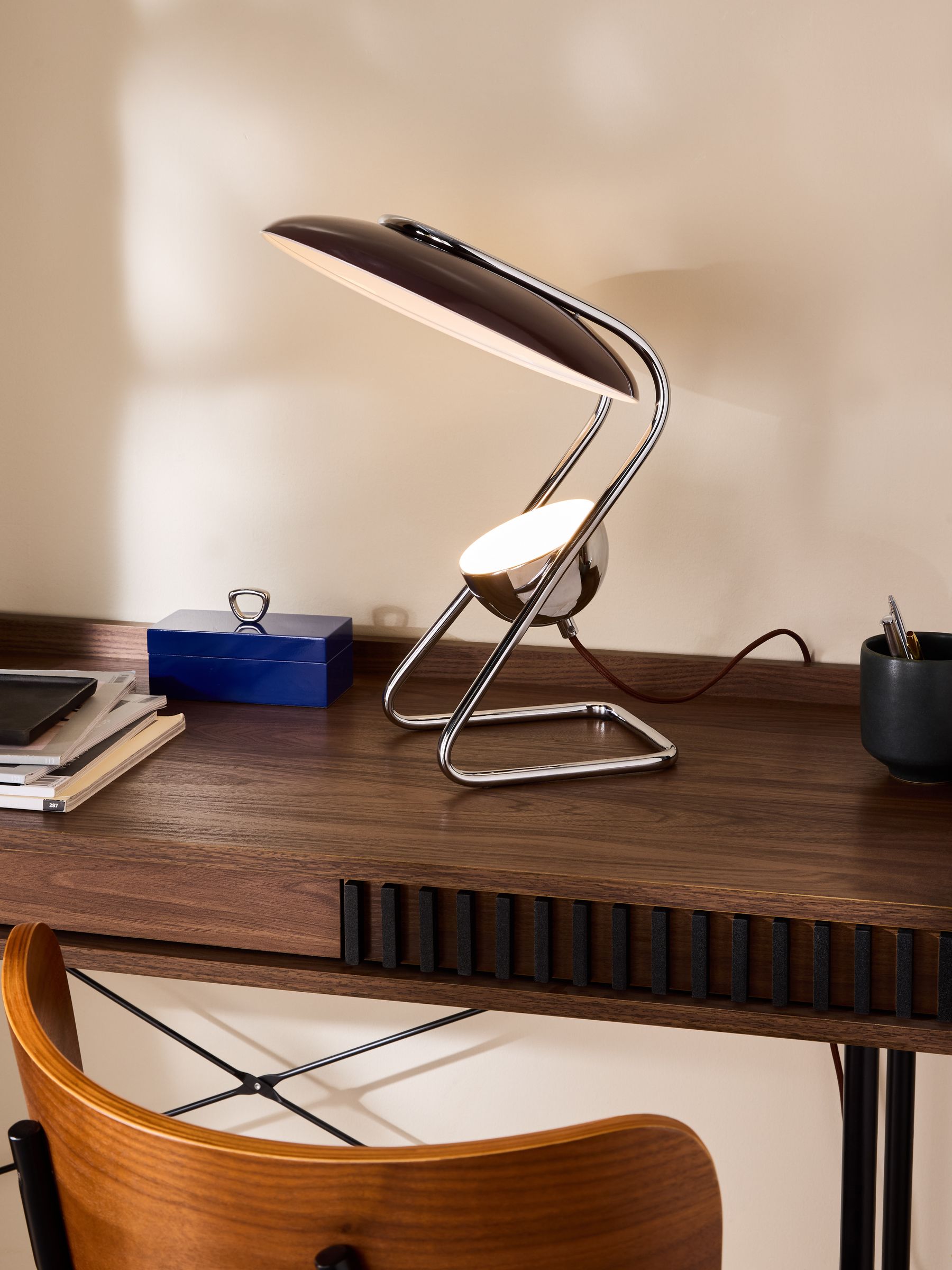 Brando Table Lamp in Brown/Chrome - Image 1 of 5