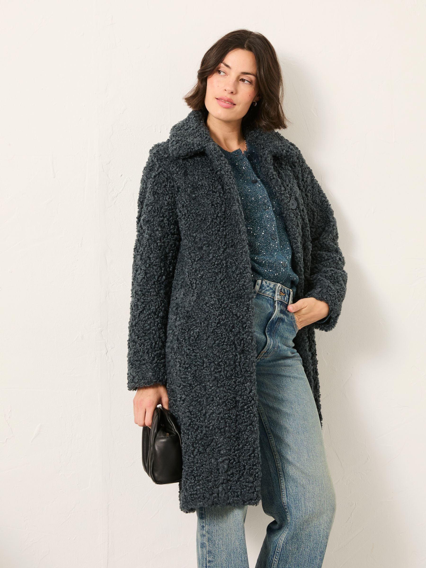 Bianca Grey Longline Teddy Coat | FatFace USA