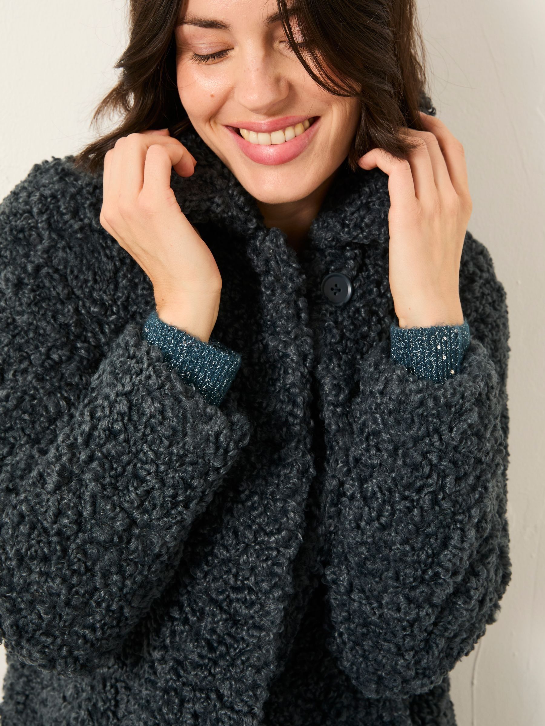 Bianca Grey Longline Teddy Coat | FatFace USA