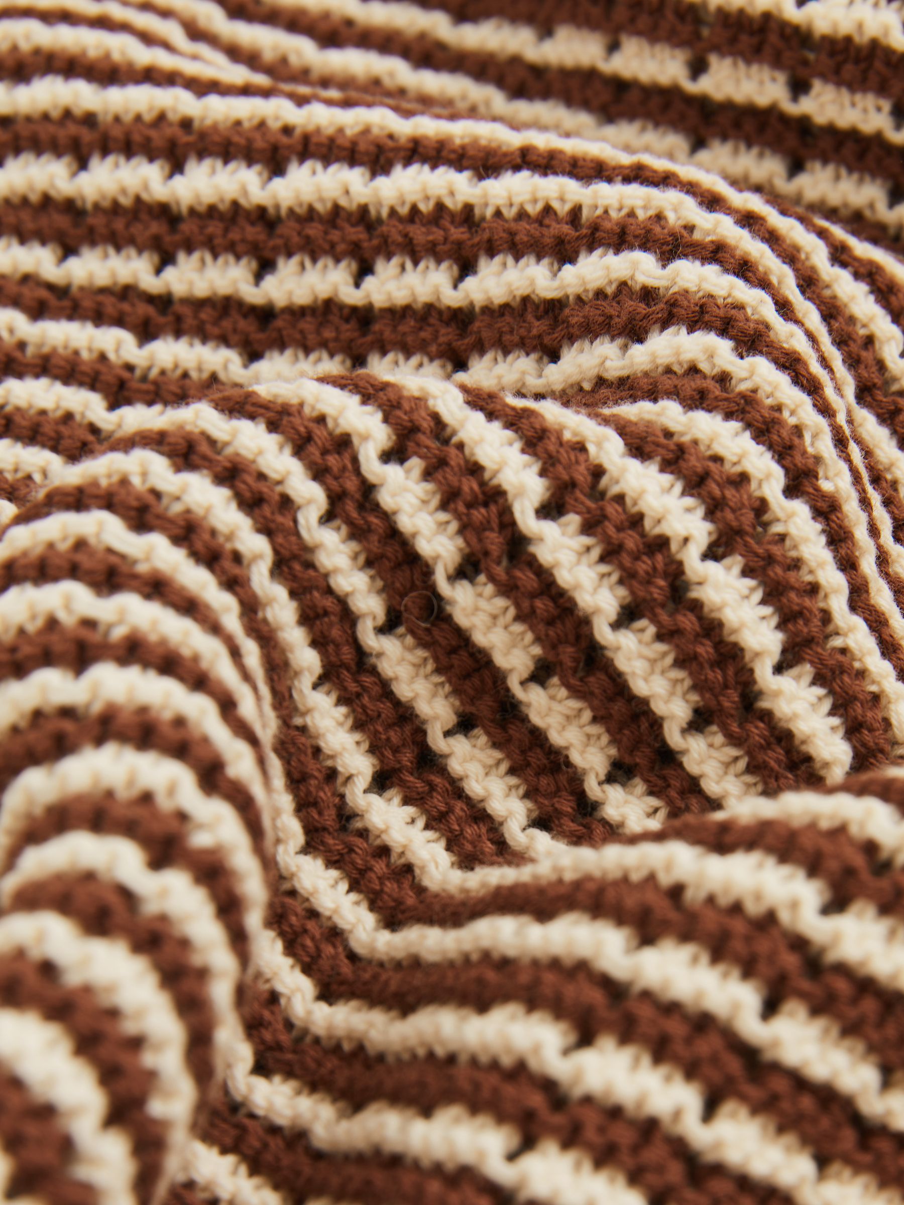 Cotton Textured Knit Stripe Polo Shirt in Tobacco Brown/ Off White - Image 6 of 6