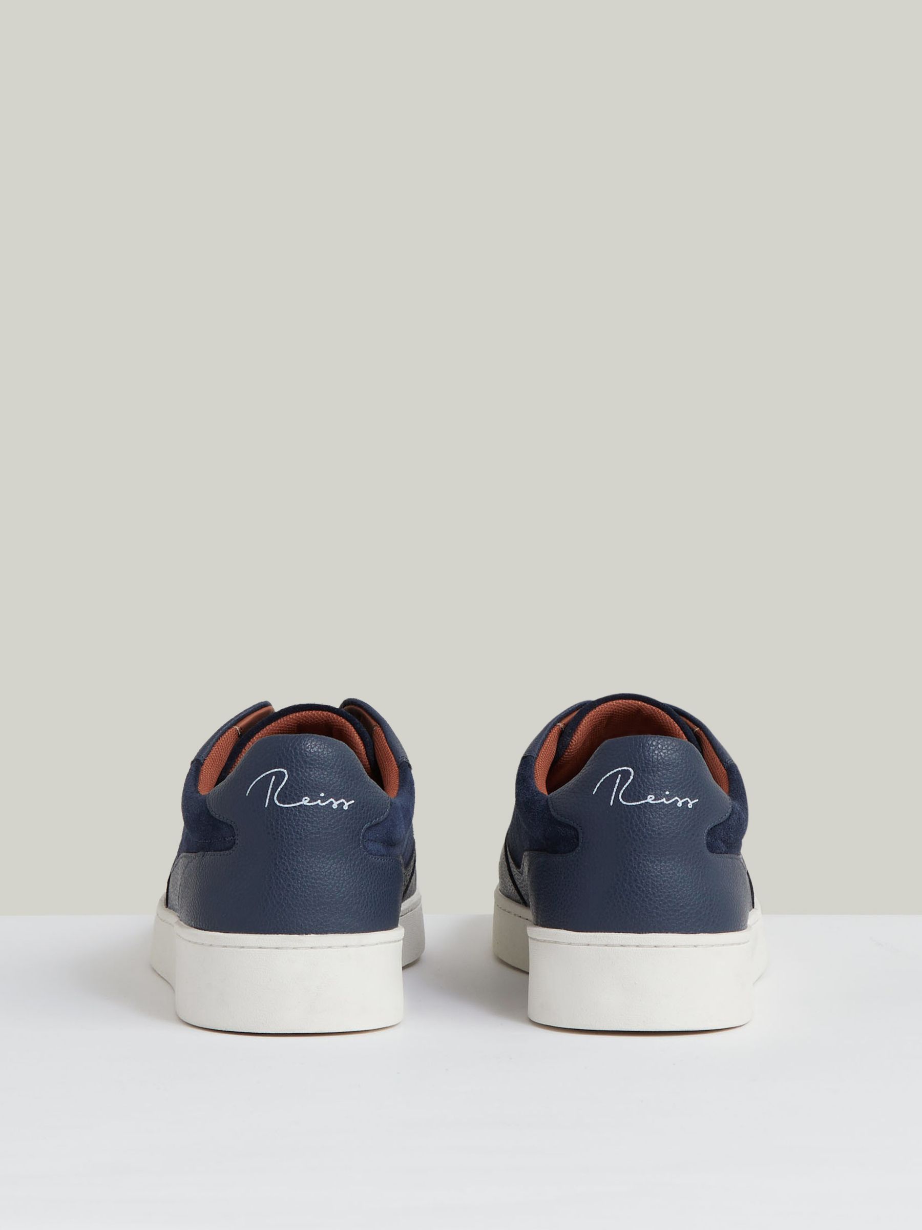 Grained Leather Elasticated Lace Trainers in Navy Blue - Image 6 of 6