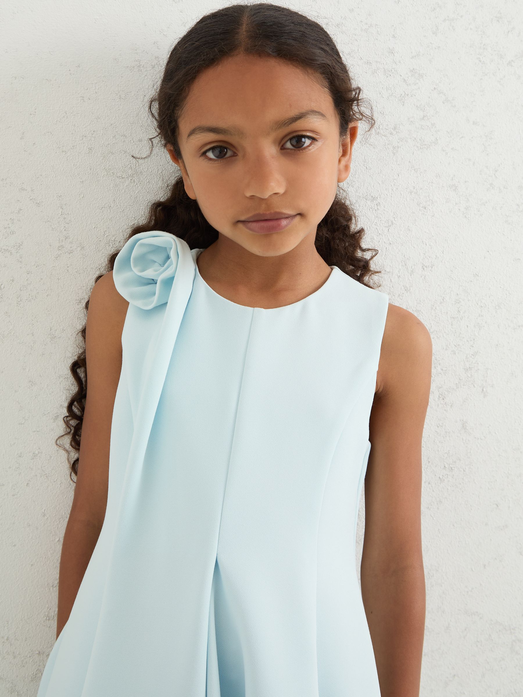 13-14 yrs Flower-Detail Fit-And-Flare Dress in Blue - Image 3 of 5