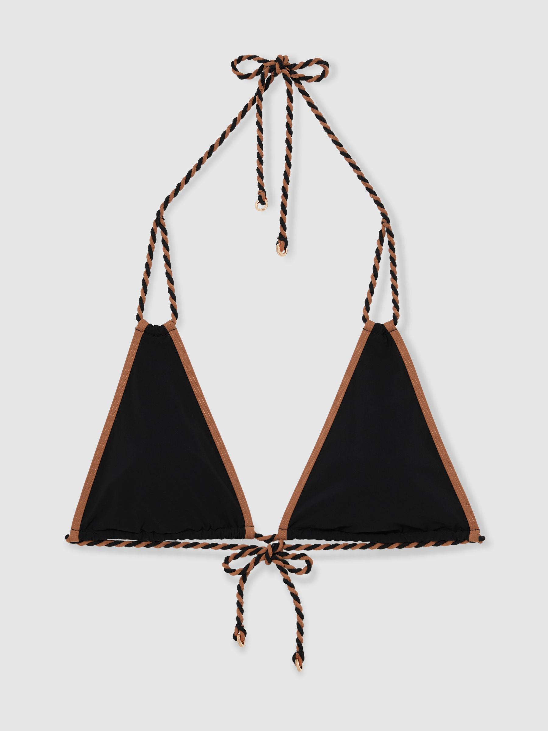 Triangle Twist-Strap Bikini Top in Black/Brown - Image 2 of 6