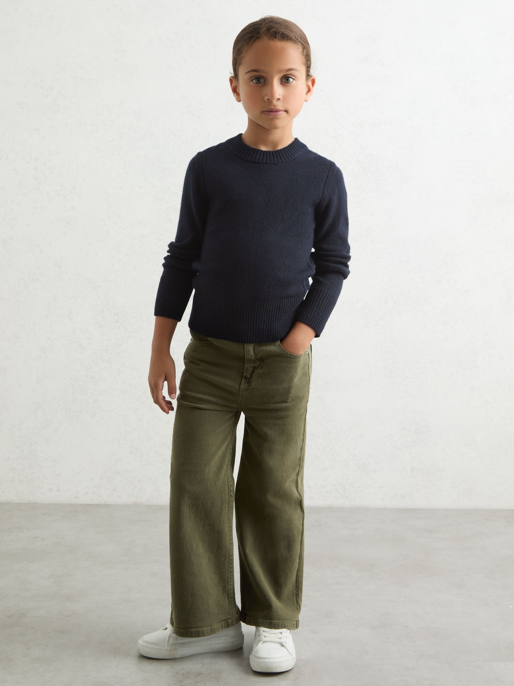 13-14 yrs Wool-Blend Open-Stitch Jumper with Cashmere in Navy - Image 3 of 5