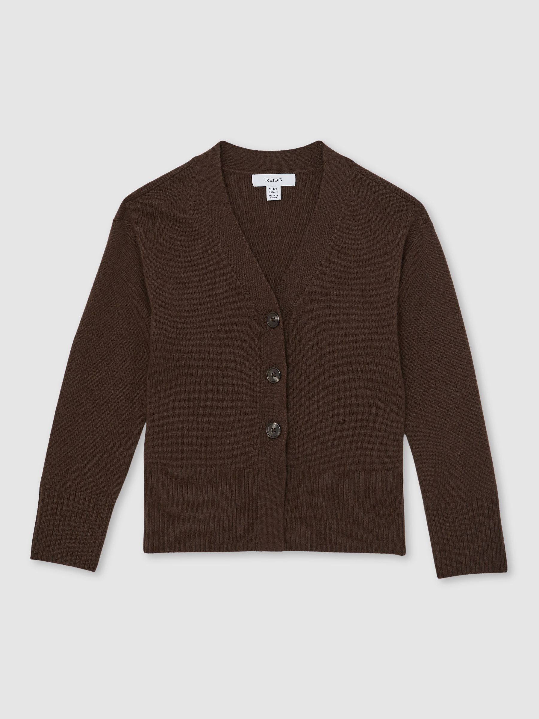 9-13 yrs Wool-Blend Fitted Cardigan With Cashmere in Brown - Image 2 of 4
