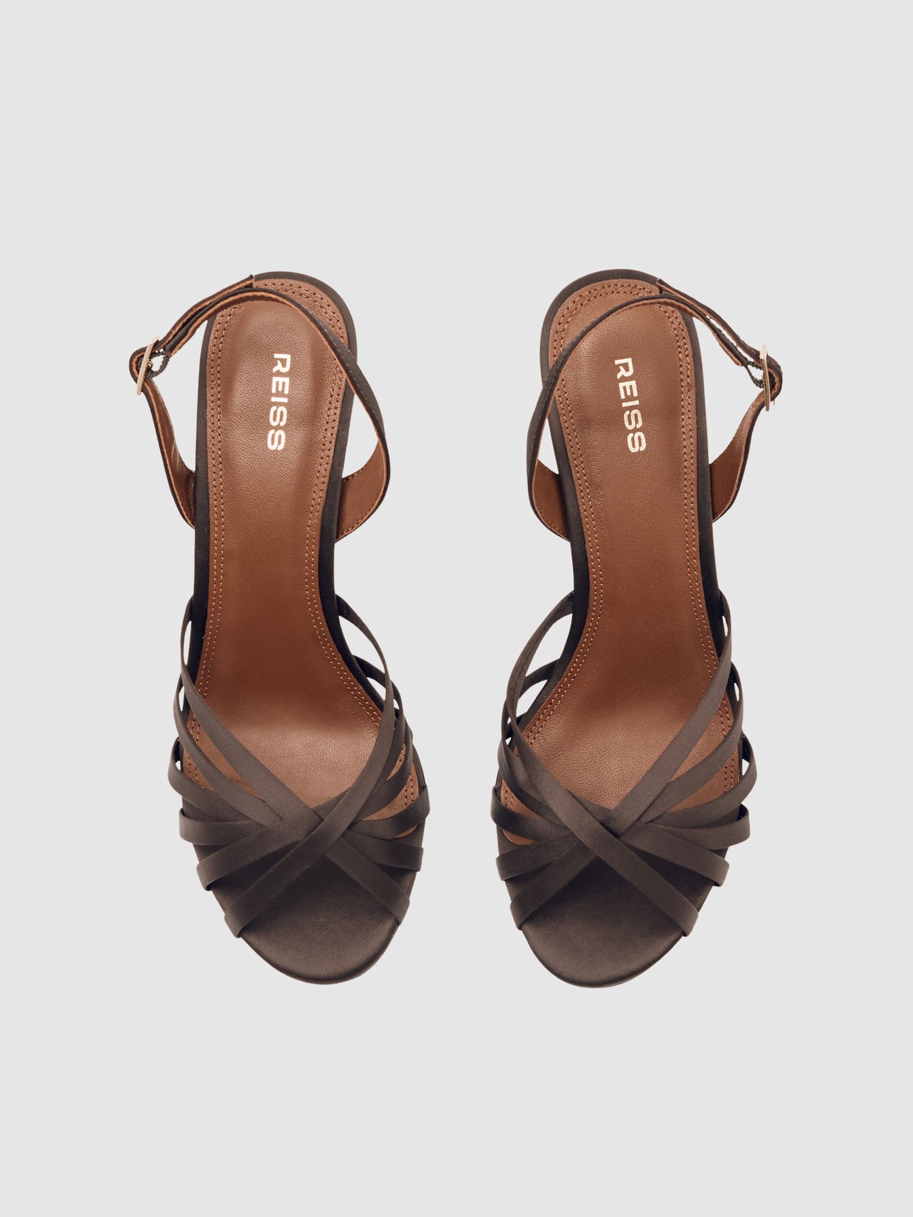 Satin Cross-Strap Heeled Sandals in Chocolate - image 5