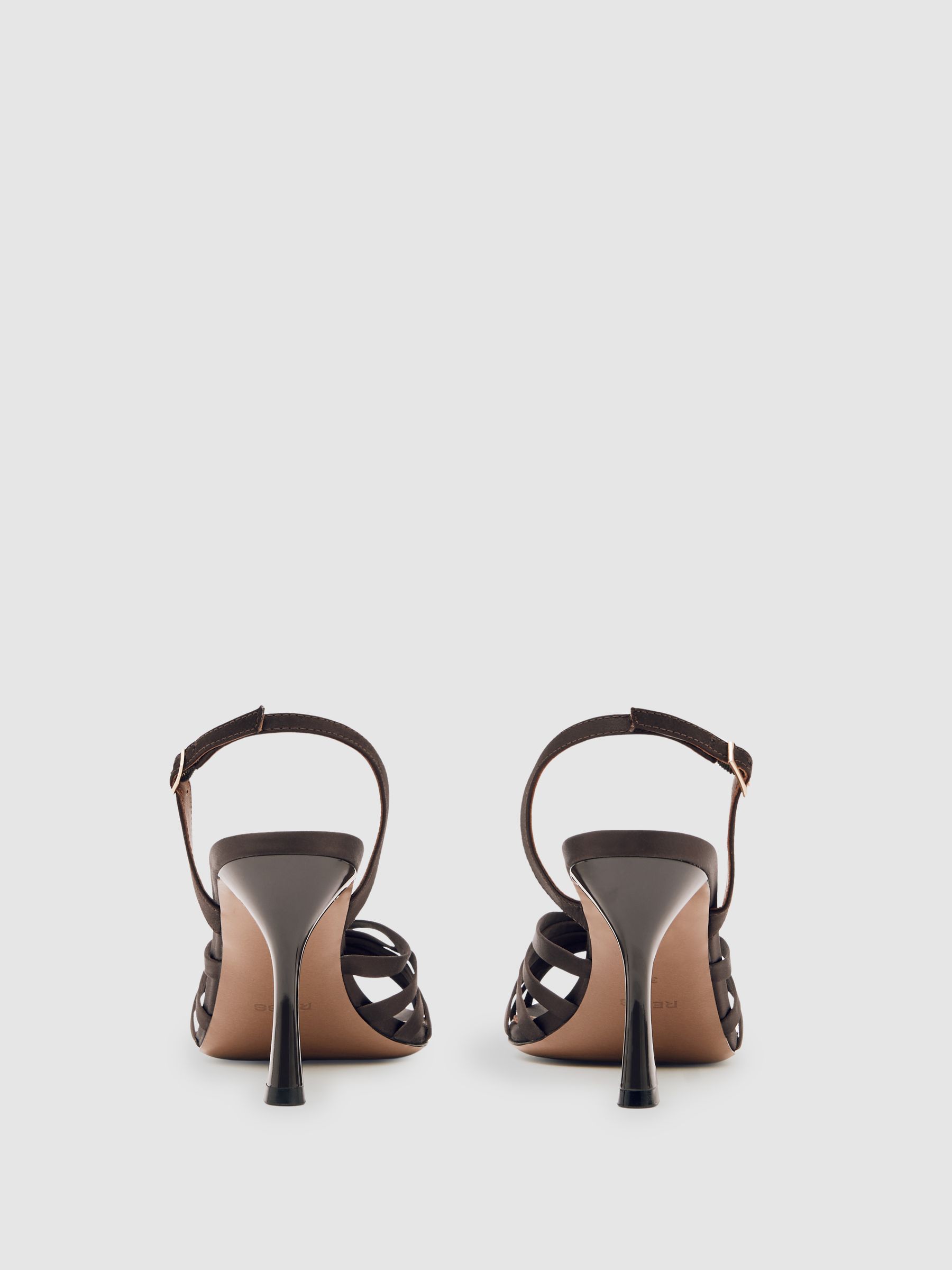 Satin Cross-Strap Heeled Sandals in Chocolate - image 2