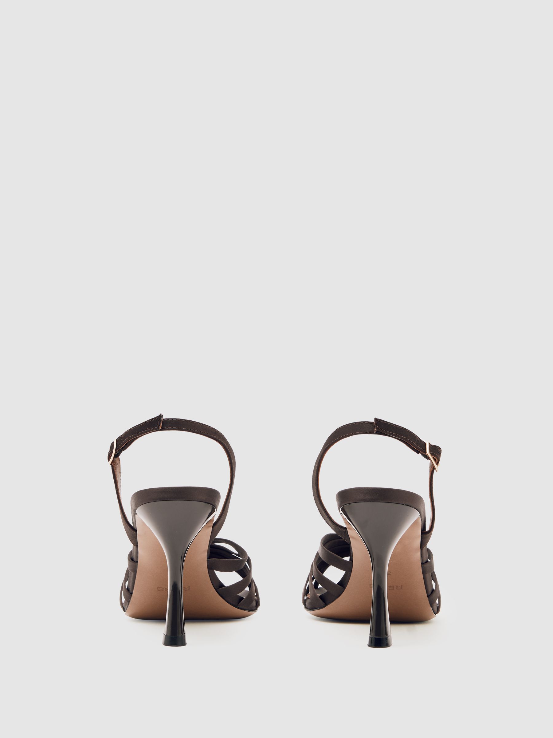 Satin Cross-Strap Heeled Sandals in Chocolate - Image 4 of 5