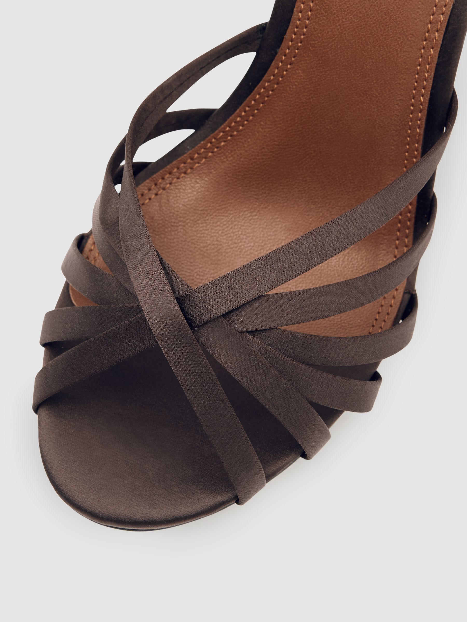 Satin Cross-Strap Heeled Sandals in Chocolate - image 4