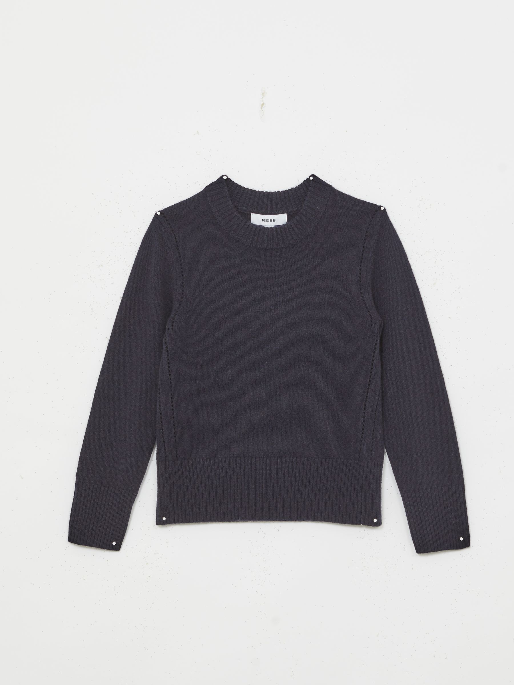 3-9 yrs Wool-Blend Open-Stitch Jumper with Cashmere in Navy - Image 2 of 5