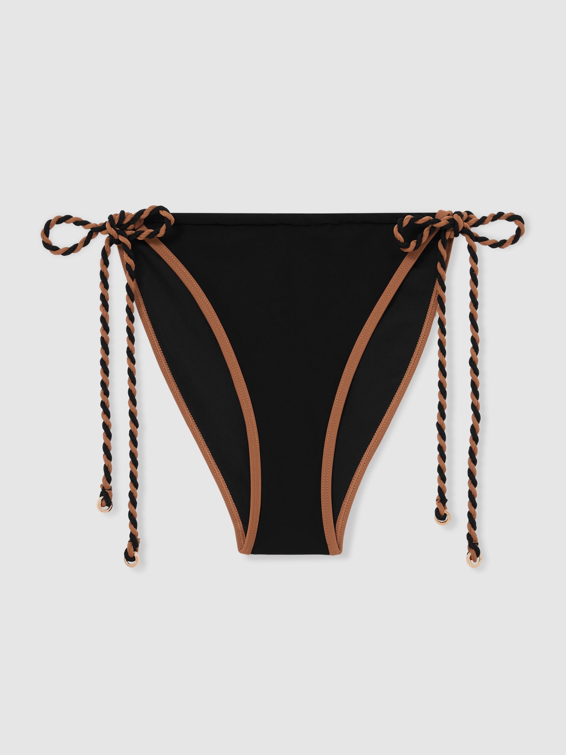 Twist-Strap Tie-Side Bikini Bottoms in Black/Brown - Image 2 of 7