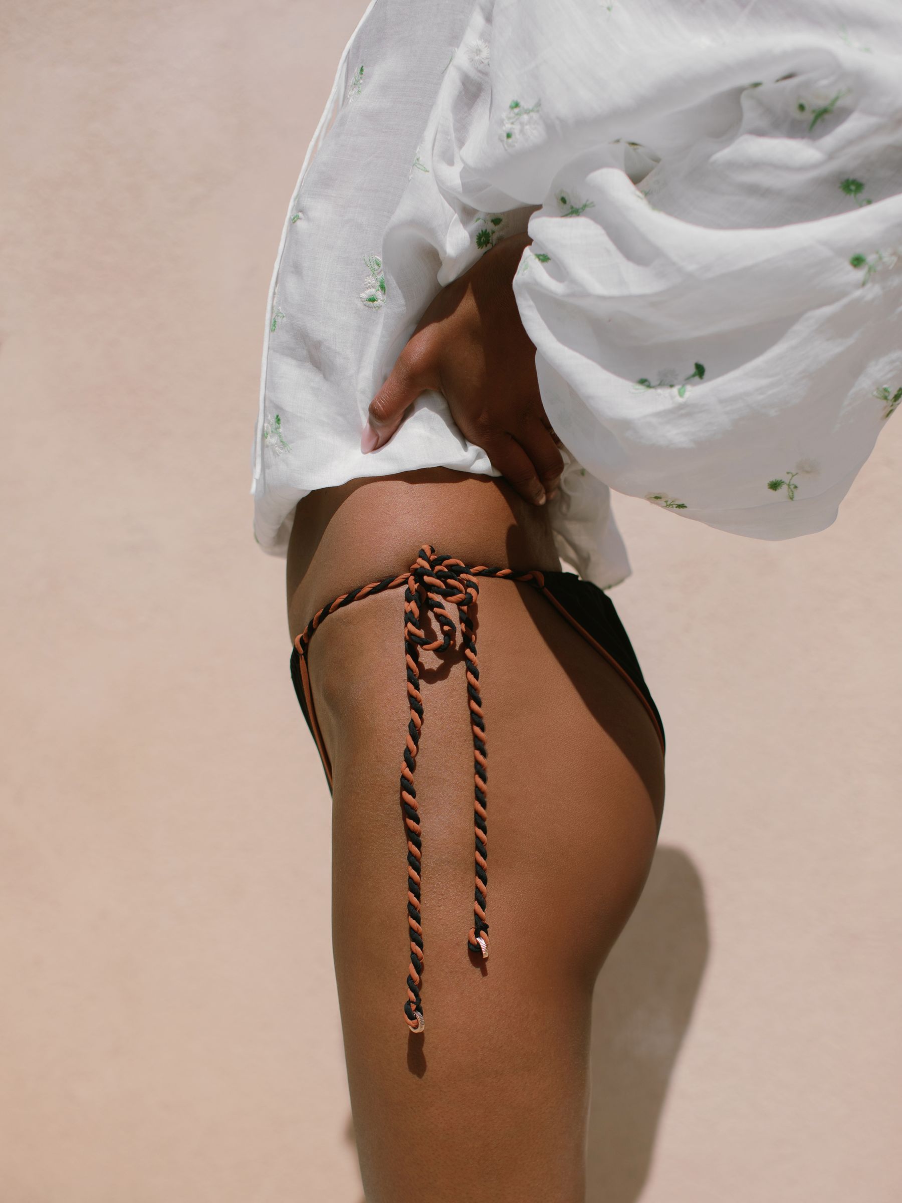 Twist-Strap Tie-Side Bikini Bottoms in Black/Brown - Image 3 of 7
