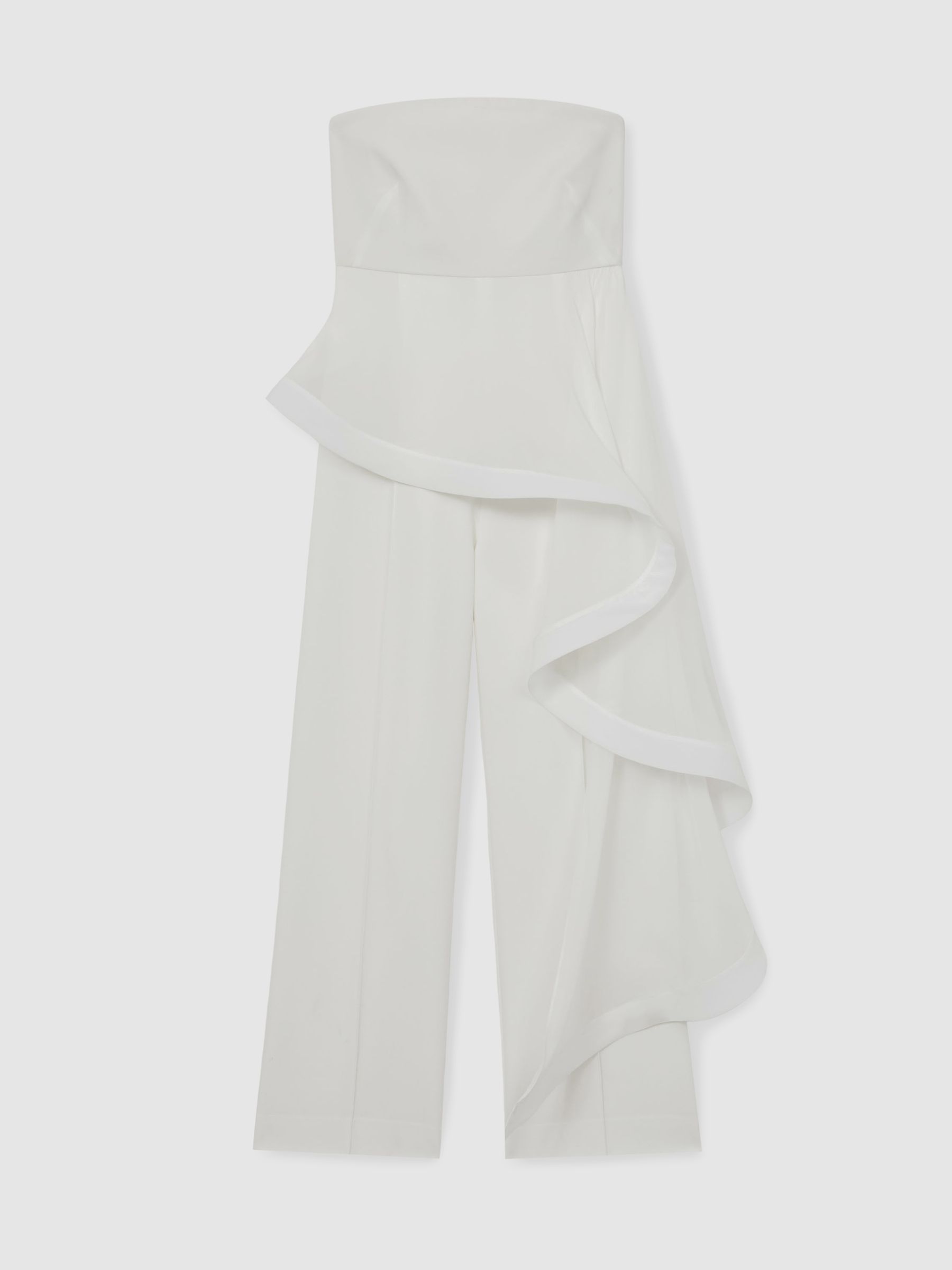 Silk Ruffle Bandeau Wide-Leg Jumpsuit in Ivory - Image 2 of 8
