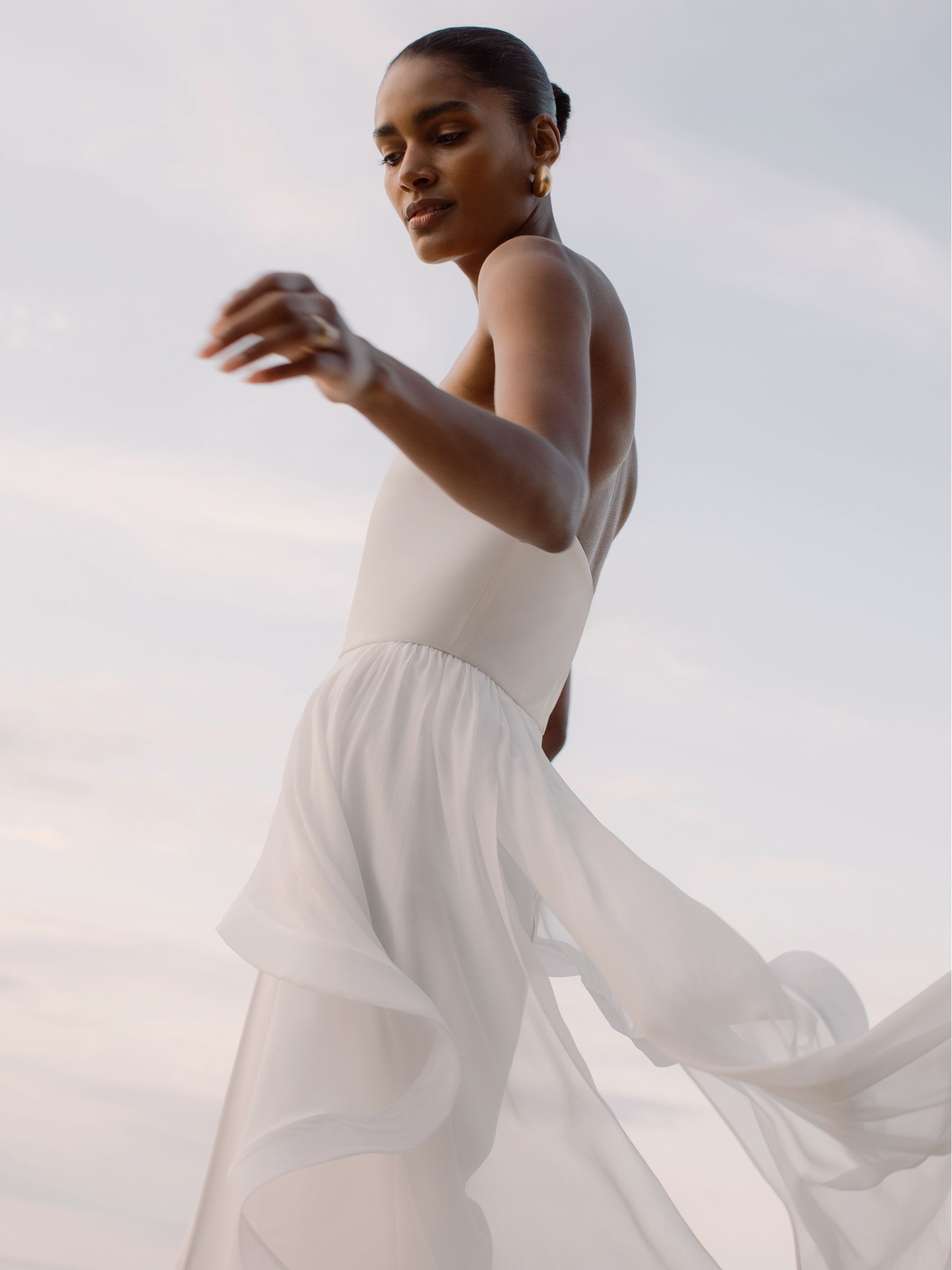 Silk Ruffle Bandeau Wide-Leg Jumpsuit in Ivory - Image 3 of 8