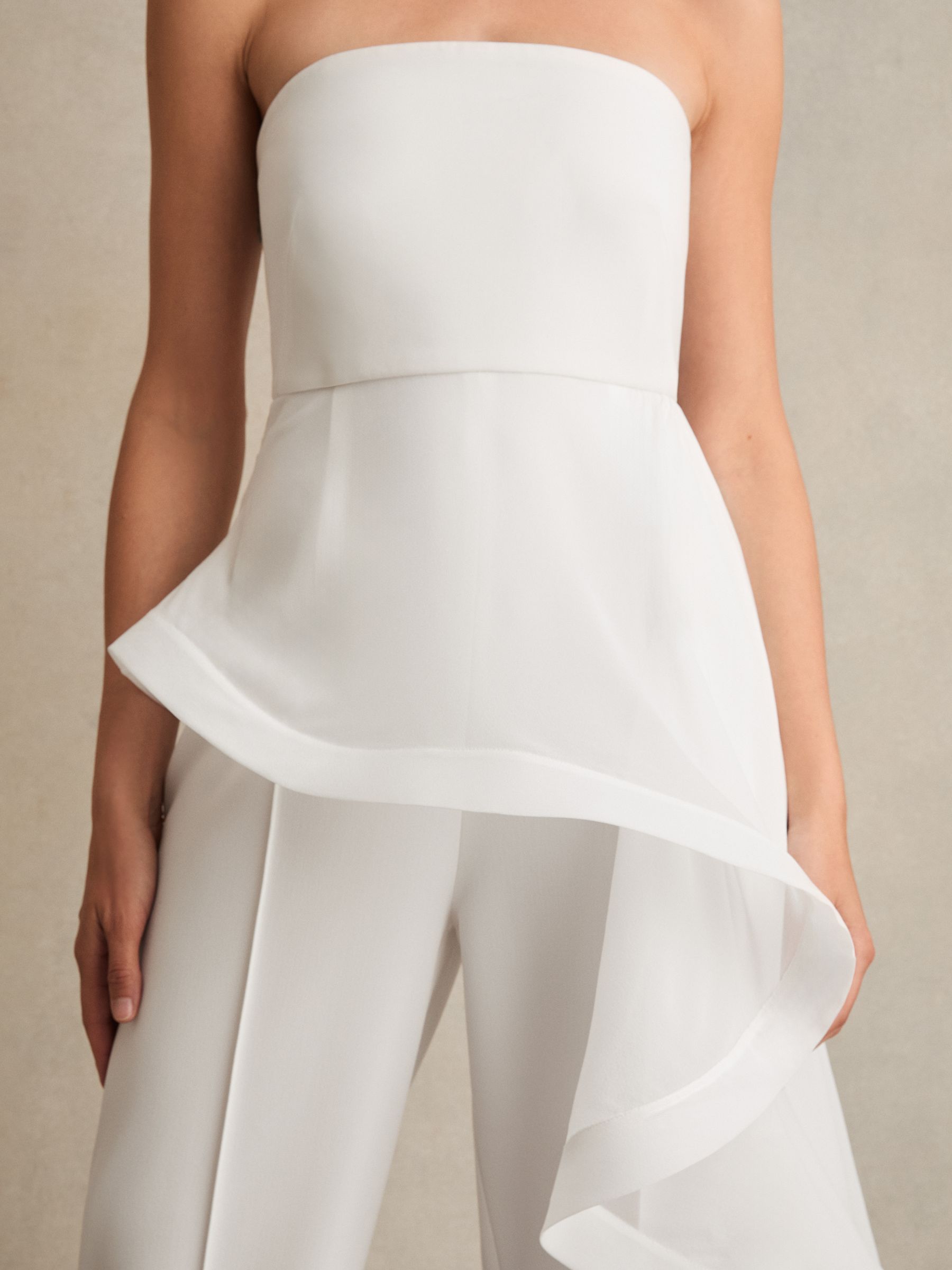 Silk Ruffle Bandeau Wide-Leg Jumpsuit in Ivory - Image 5 of 8