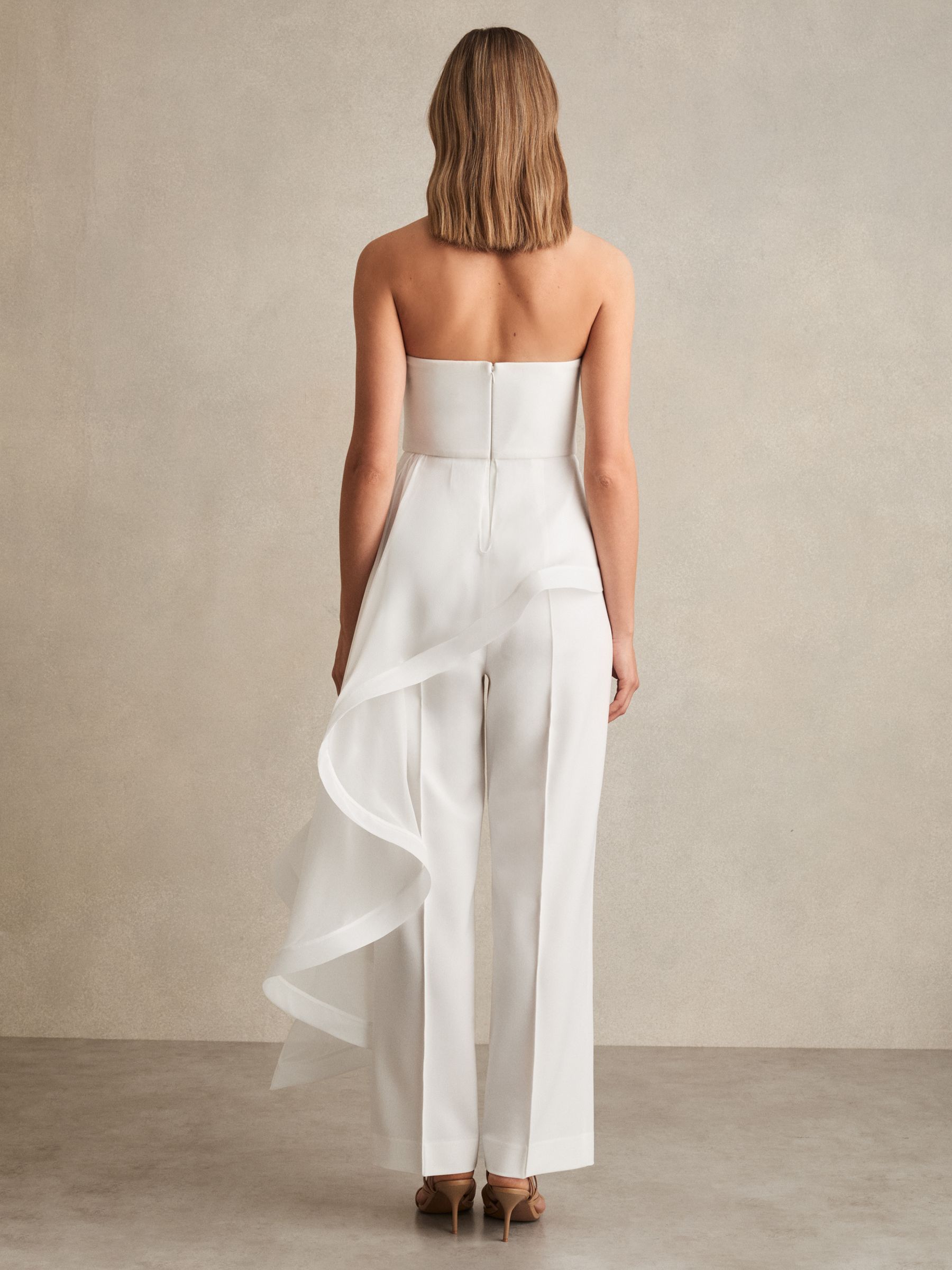 Silk Ruffle Bandeau Wide-Leg Jumpsuit in Ivory - Image 6 of 8