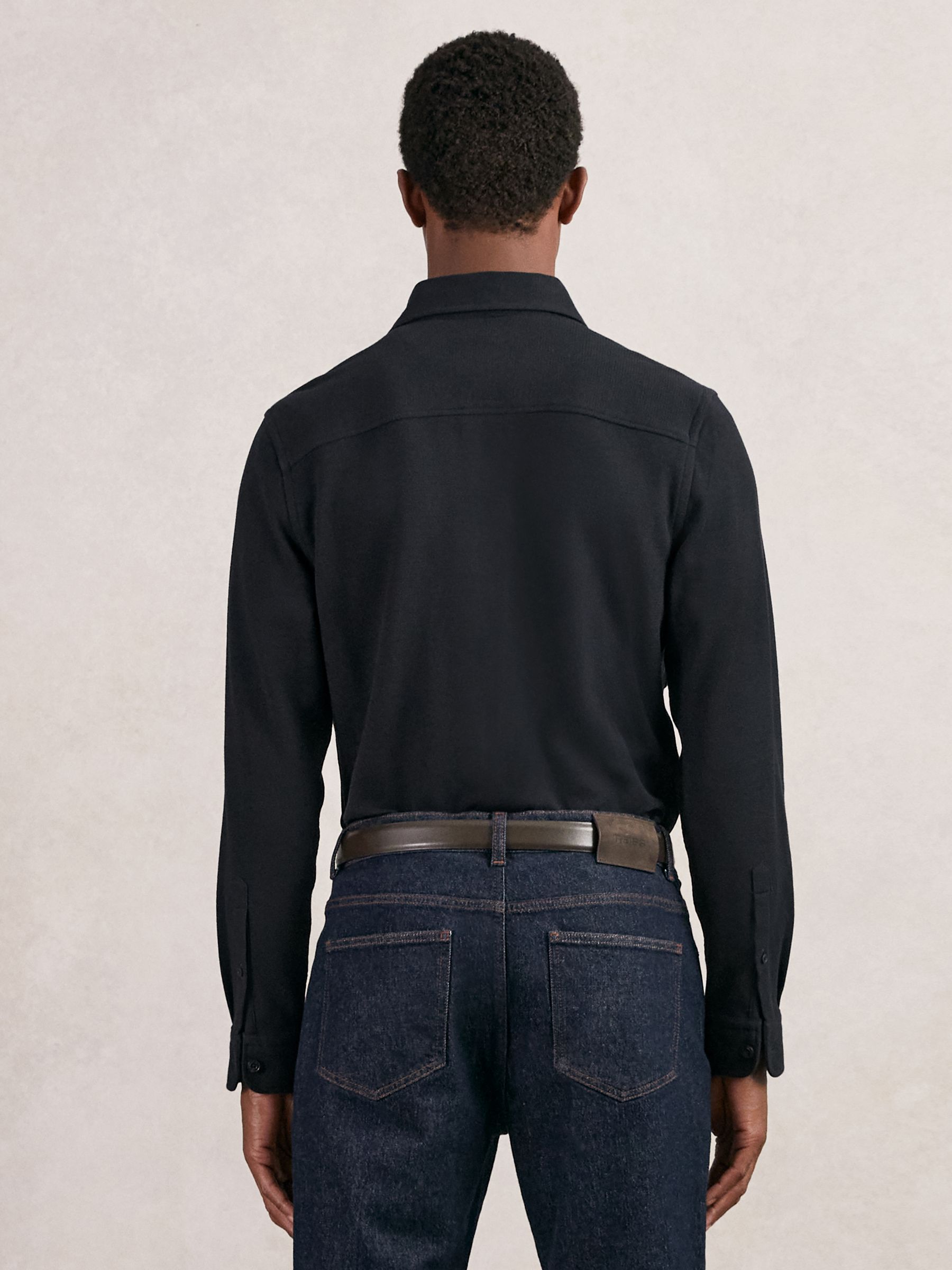 Textured Twin-Pocket Overshirt Cotton-Blend in Navy - image 3
