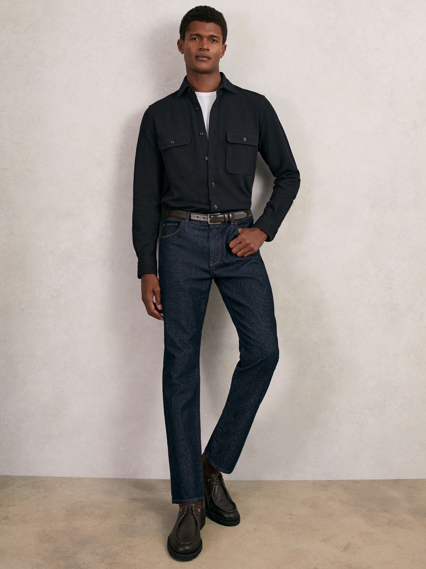 Textured Twin-Pocket Overshirt Cotton-Blend in Navy - image 4
