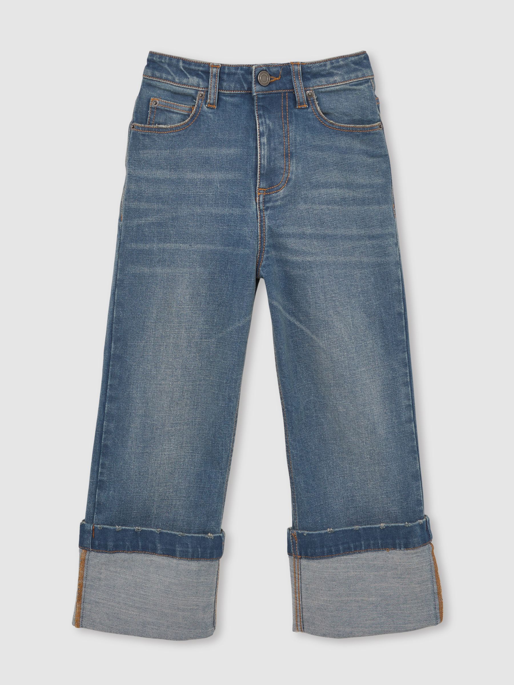 3-9 yrs Straight-Leg Turn-Up Jeans in Blue - Image 2 of 4