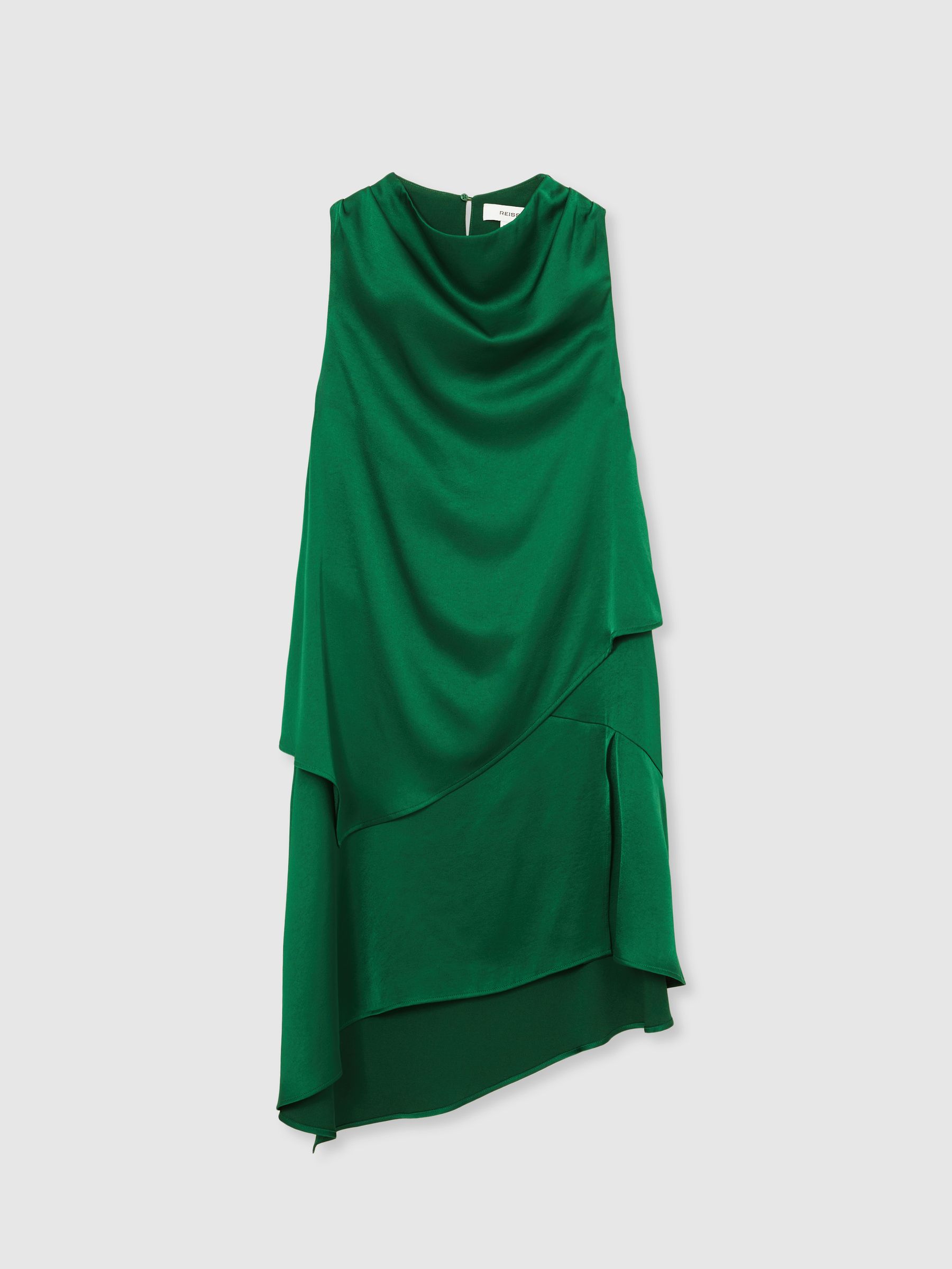 Satin Drape-Neck Layered Dress in Green - Image 2 of 6