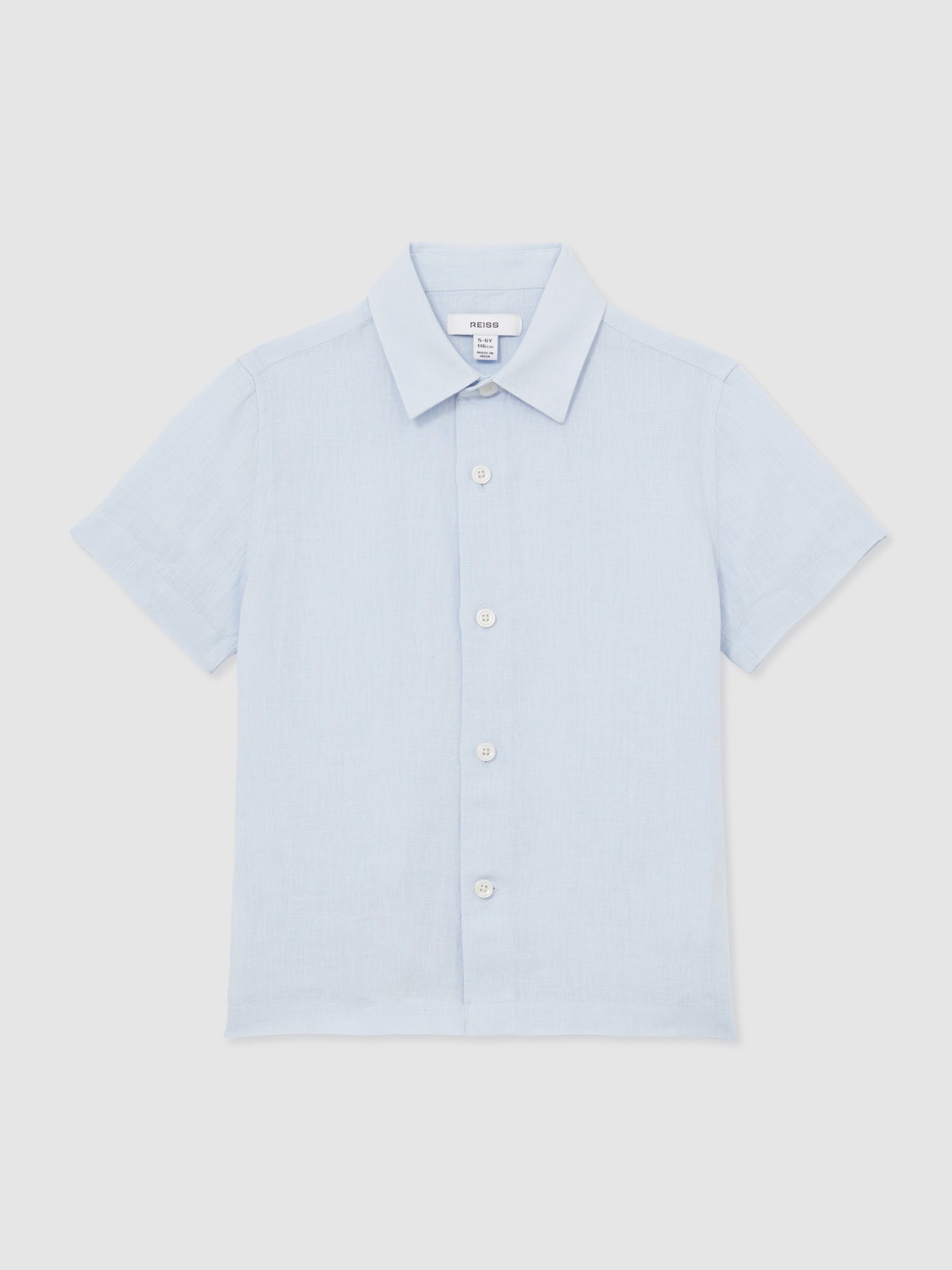 9-13 yrs Linen Short-Sleeve Shirt in Pale Blue - Image 2 of 4